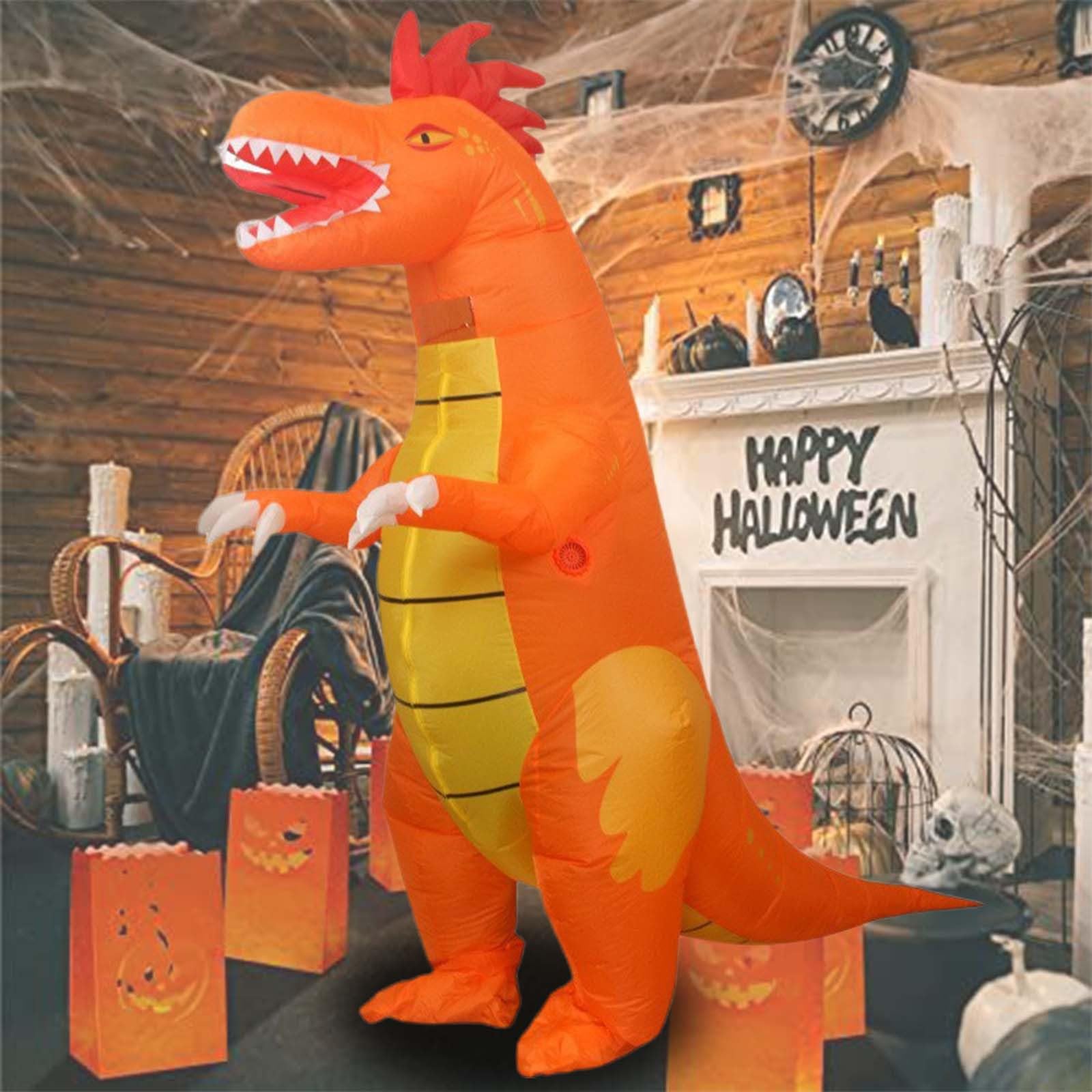 Déguisement Halloween Costumes pour Cosplay Cosplay Costume Déguisement Gonflable Impressionnant Dinosaure Vert avec Grande Bouche pour Adulte Halloween Anniversaire Vacances (Orange, One Size)