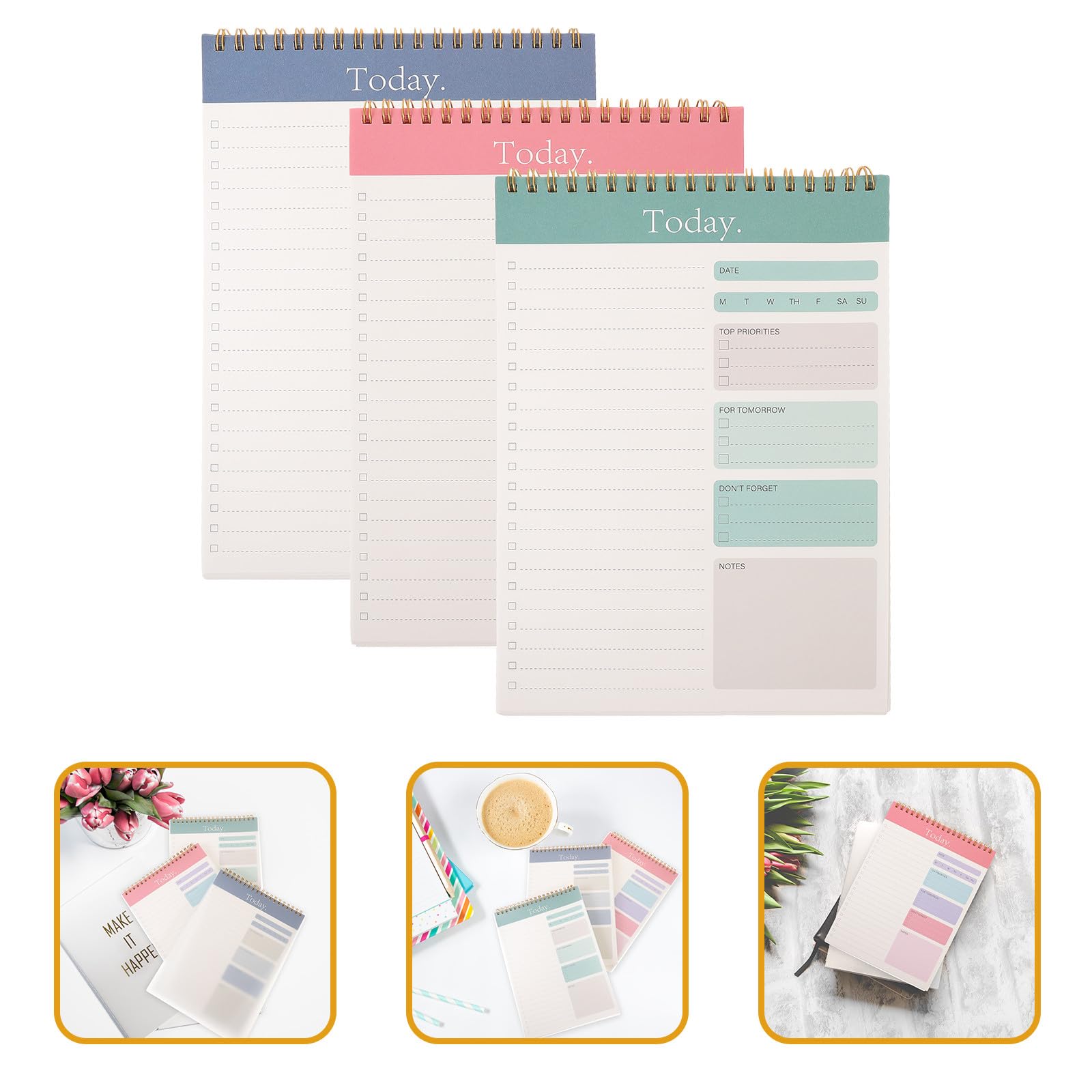 Lot de 3 Blocs-notes Détachables pour Agenda Quotidien Spirale, Papier Portable et Design Antidérapant, pour Planifier Vos Activités et Études