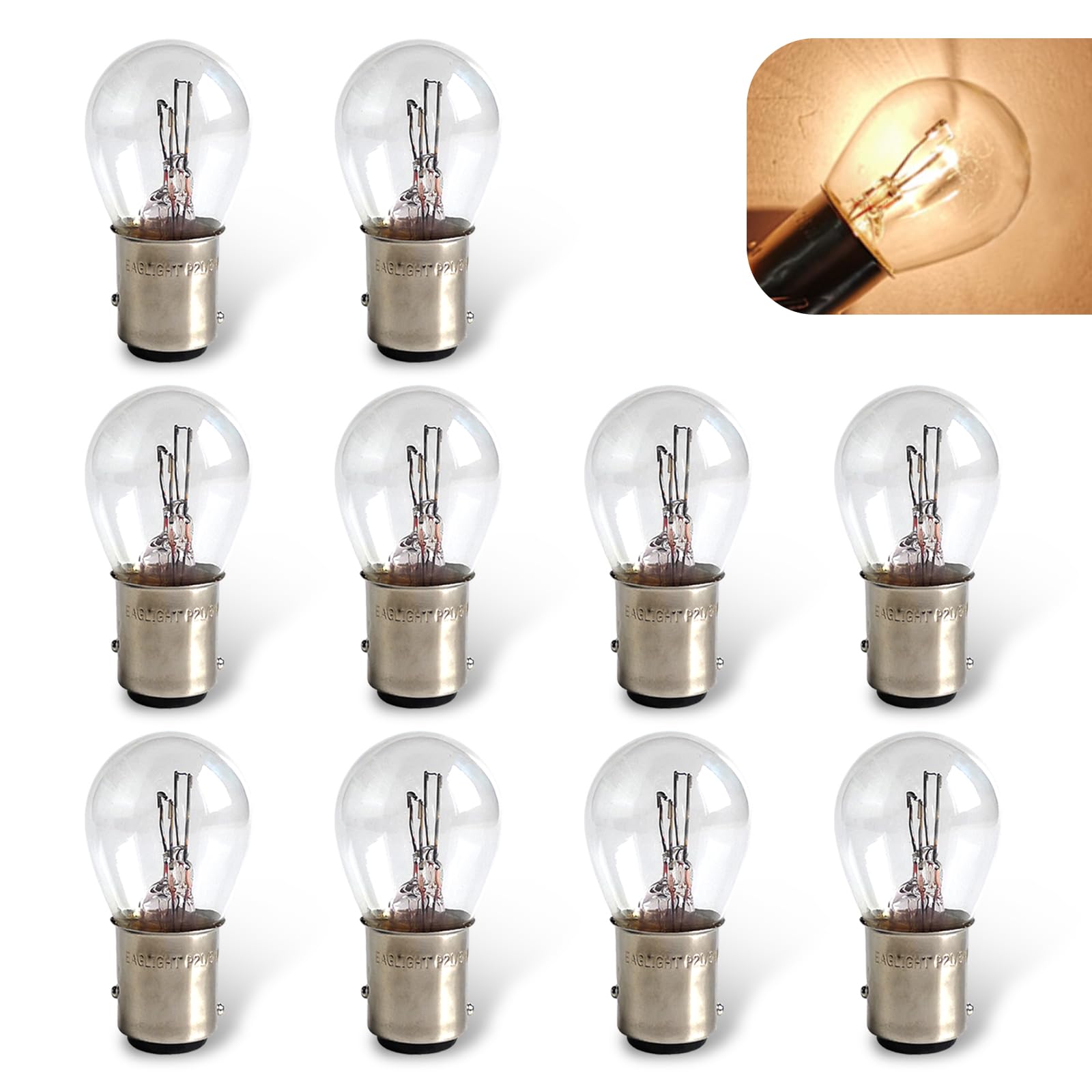 10 PCS Car 1157 Halogen Brake Light, 2.06" x 1.04" P21/5W S25 BAY15D High and Low Foot Super Bright Stable Filament Bulb, Long Life Plug and Play Bulb Replacement, Universal for Cars (White)