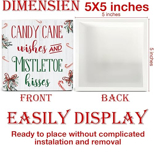 Miniatura 2 de Divertida decoración de Navidad, decoraciones navideñas para interiores, deseos de bastón de caramelo y besos de muérdago, letrero de madera rústico