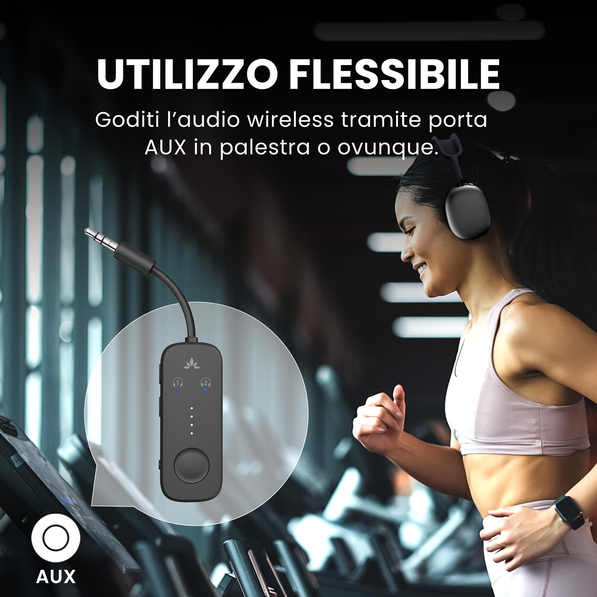 Avantree Relay – Adattatore Bluetooth 5.3 per Aereo con Qualcomm aptX Adaptive, Supporta 2 AirPods o Cuffie, 20h di Autonomia, Trasmettitore Wireless Audio 3,5 Mm AUX per Viaggio, Volo, Palestra