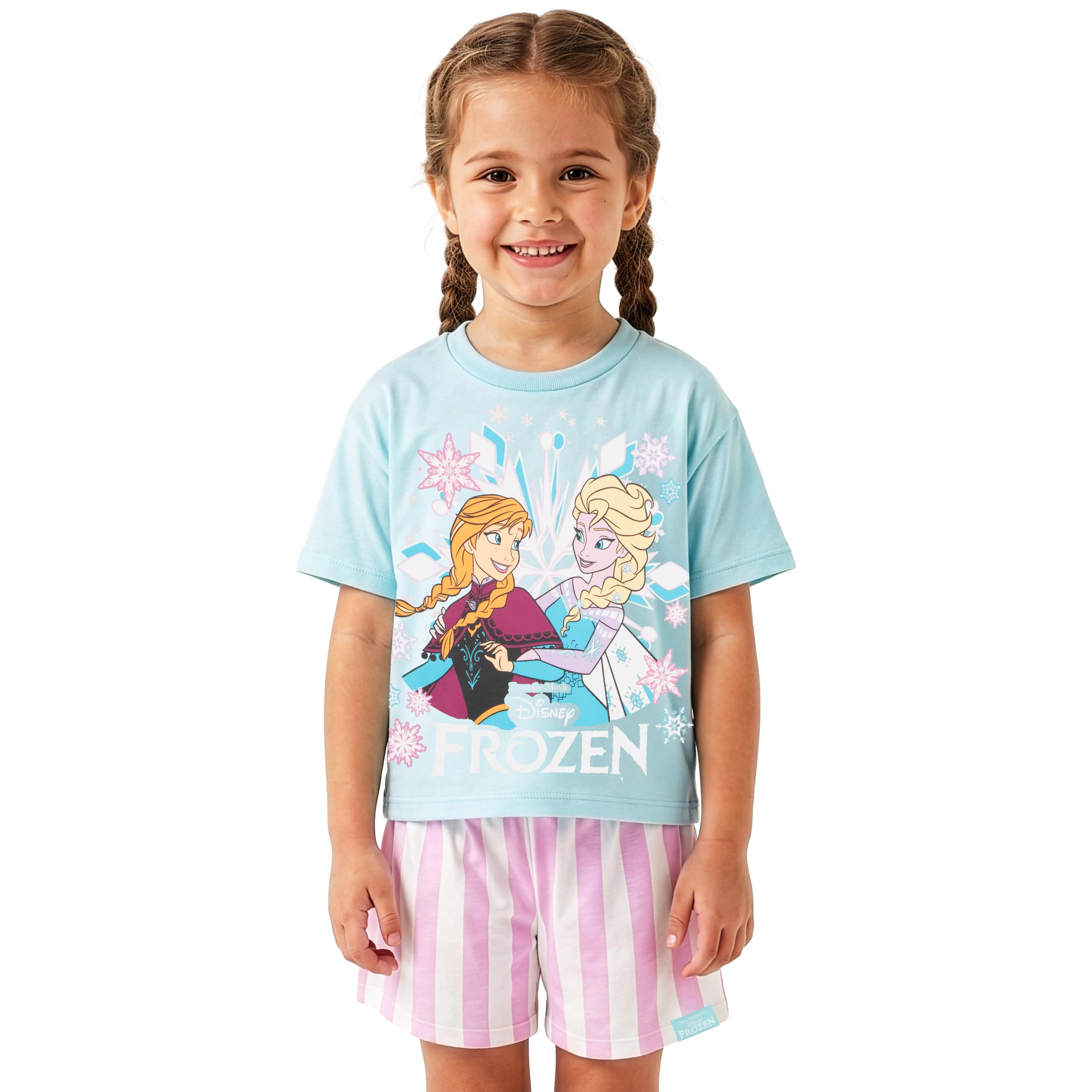 Disney Frozen Pyjama avec Anna Et Elsa, Pyjama Coton Enfant Fille Été avec Short Rayé