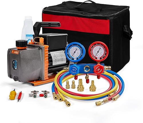 Miniatura 10 de SUNROAD Bomba de vacío de 3.5 CFM, bomba de vacío de aire de paleta giratoria de una sola etapa de 110 V 1/4 HP para recarga de refrigerante HVAC