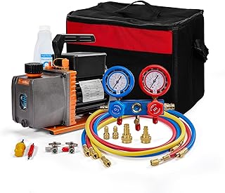 SUNROAD HVAC Air Vacuum Pump Set, 4.5 CFM 1/3HP A/C Refrigeration AC Manifold Gauge Kit for R410A R134a R12 R22 R502 Auto Air Conditioning Refrigeration Recharging