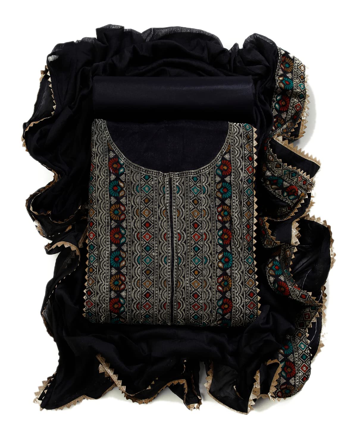 Sun Fashion And LifestyleWomen's Cotton Silk Sequins Embroidery Unstitched Salwar Suit Material, 2 Mtr Cotton Salwar, Stylish Cotton Silk Embroidered Dupatta (Design 80; Free Size)