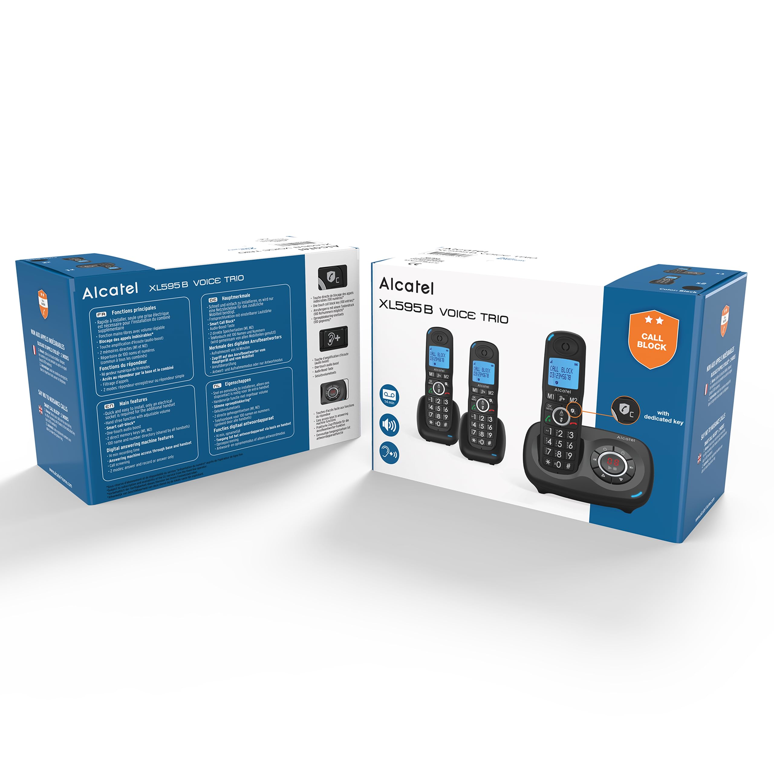 ALCATEL XL595 B Voice Trio - Telefono Fisso Senza Fili Senior Con Risponditore - Grande Schermo Retroilluminato - Mani Libere - Funzione Blocco Chiamate - Audio Boost - Risponditore 14 Min - 3