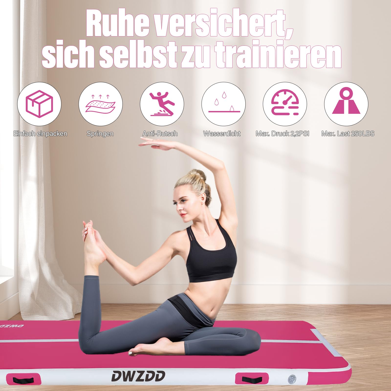 Dwzdd Ginnastica Air Matte Track, 3 m/4 m/5 m/6 m Tappetino di Ginnastica per Bambini, Tappetino di Ginnastica Gonfiabile Tumble Track per Casa/Palestra/Allenamento/Cheerleading/Wasse