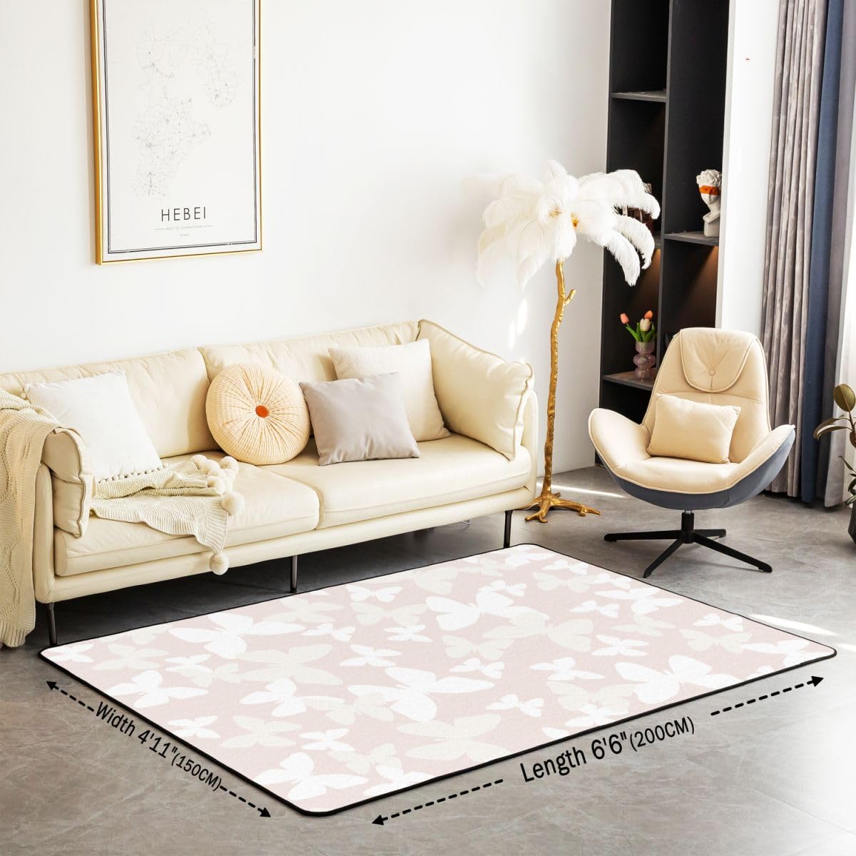 Homewish Beżowy motyl Dywaniki 150 x 200 cm - Elegancki neutralny motyl Salon Dywan Minimalistyczny Motyle Sylwetka estetyczny Nie gubi włosia Dywan Róż Różowy Duże Dywany