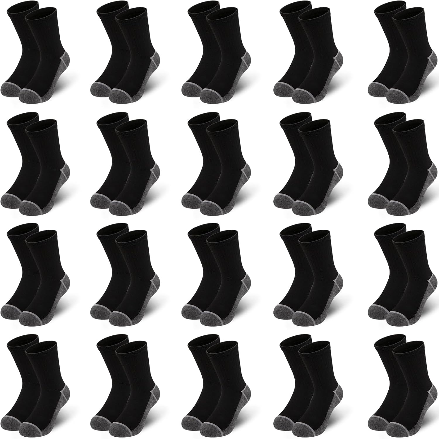 20 Pairs Boys Crew Socks - Thin, Breathable Black/White Athletic Kids Sock In Bulk For Ages 4-6/6-8/8-10/10-12 Years