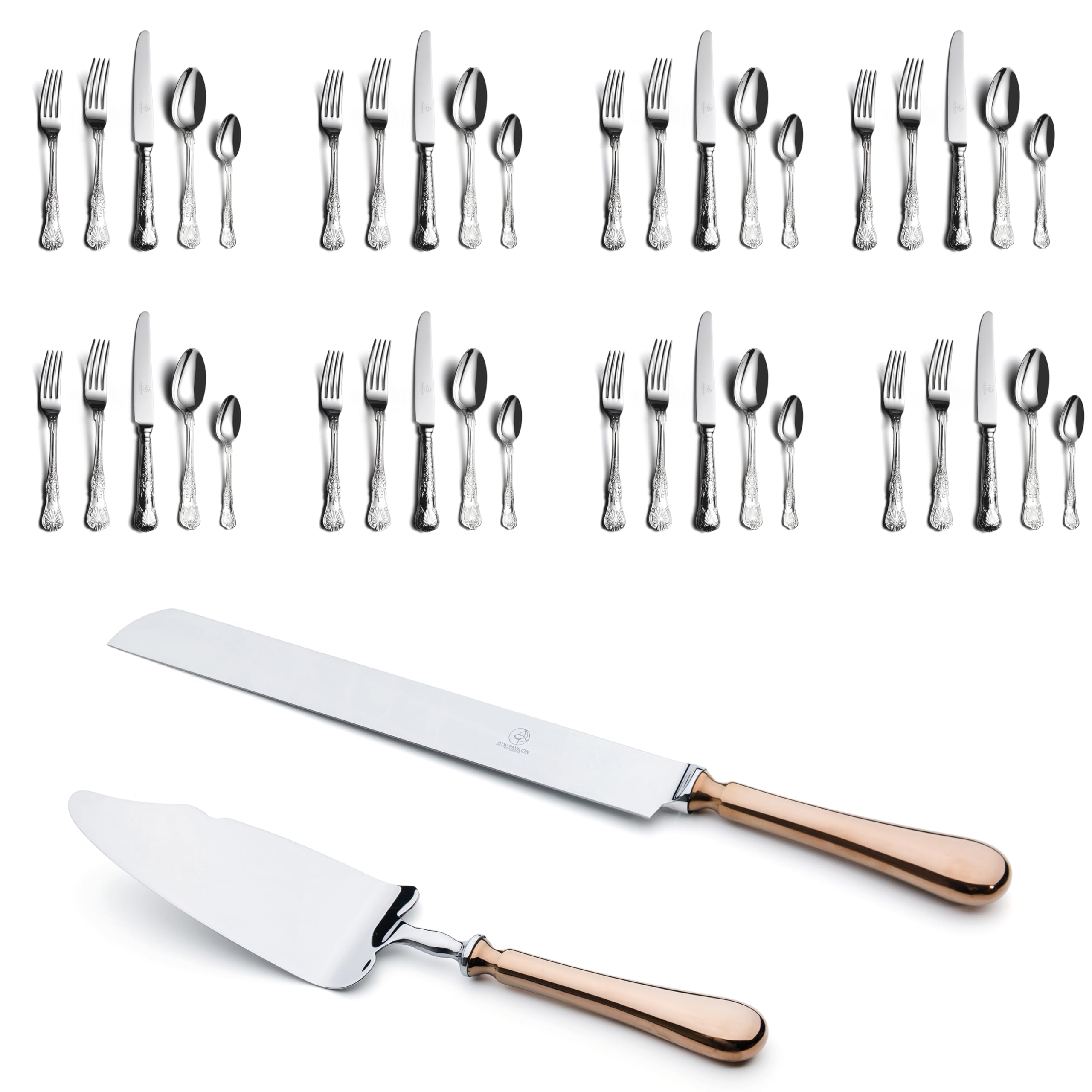 OTW PAVILIONWedding cake cutting set and 40 piece silverware set bundle, 18 10 stainless steel, flatware service for 8, Rust free, dishwasher safe