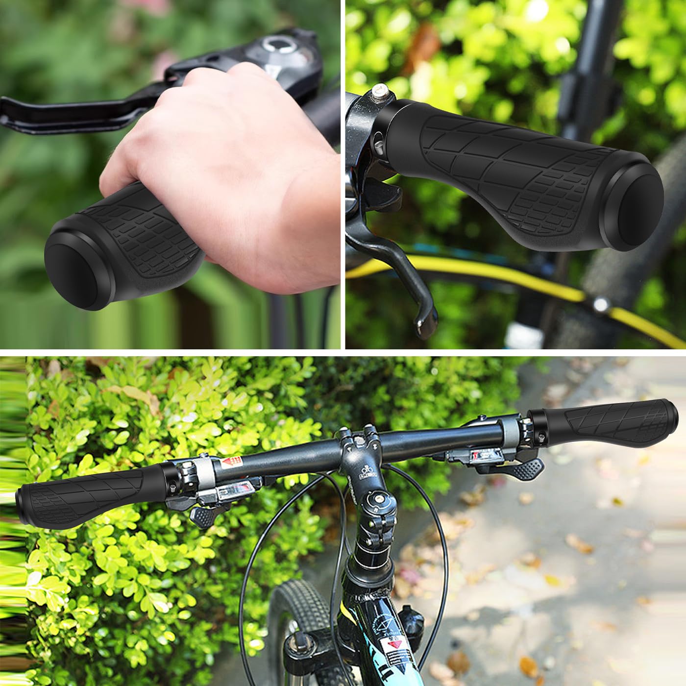 GOUNNU Poignées De VTT Ergonomiques – Caoutchouc TPE + Alu, 22,2 Mm, 135 Mm, Antidérapant, Amortissant, Pour Vélo De Ville Et Tout-terrain
