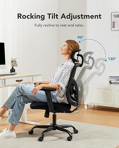 Miniatura 6 de HUANUO Silla de oficina ergonómica, silla de juegos de malla con respaldo alto para personas grandes y altas con soporte lumbar, reposacabezas y