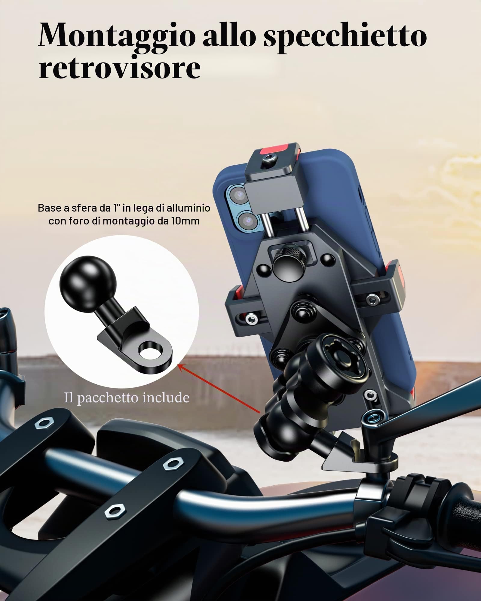 BRCOVAN Lega Alluminio Supporto Telefono Motociclo con Caricabatterie wireless Qi 15W e Smorzatore Vibrazioni, Impermeabile Metallo Manubrio Porta Telefono per 4.7''-7.2'' Smartphone