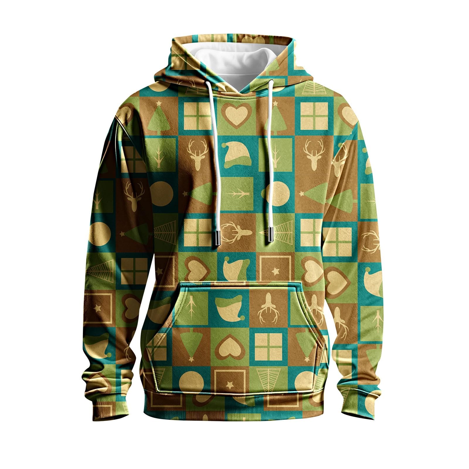 Top Interior Hombre Sudadera Navideña para Hombre, Novedosa con Capucha Y Gráfico 3D Bolsillo Estampado Chaqueta Verano (Green, XXXL) Chaquetas Entrenamiento Boxeo Camiseta Sin Mangas