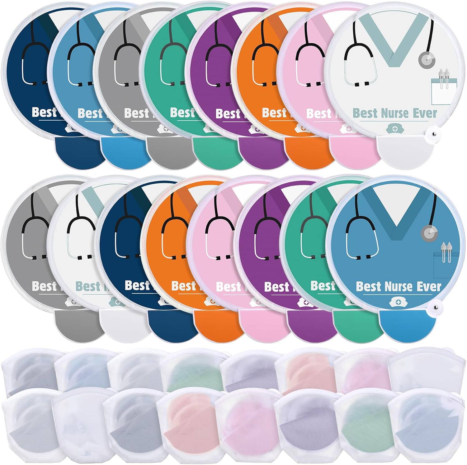 48 Pcs Nurses Gift Folding Fan Nurse Appreciation Gifts 7.87" Round Portable Handheld Fan with Handles Motivational Thank You Gifts for Nurses Week Party Graduation (8 Colors)