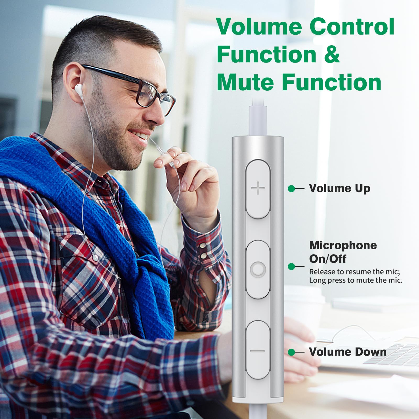 Cuffie USB per Computer,Auricolari PC con Filo con Microfono Cancellazione Rumore In Ear Auricolare Gaming con Funzione di Disattivazione Audio Controlli per Streaming Live Office Chromebook Windows