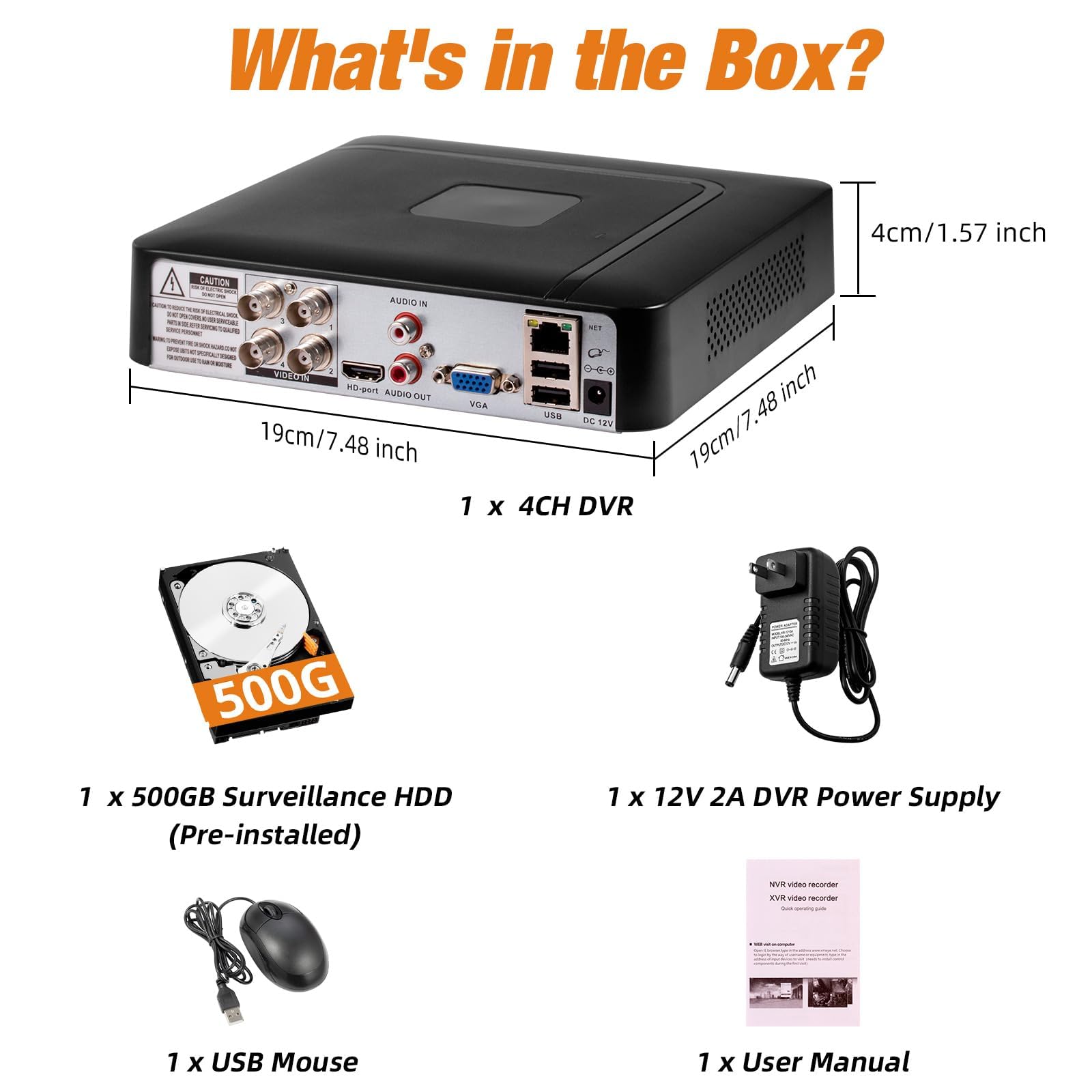 4-kanałowy rejestrator wideo CCTV z 500 GB HDD, 4 Ch 5MP H.265+ DVR video rejestrator do analogowych kamer XVI AHD TVI IP, DVR do systemu monitorowania kamery bezpieczeństwa, aplikacji mobilnej i