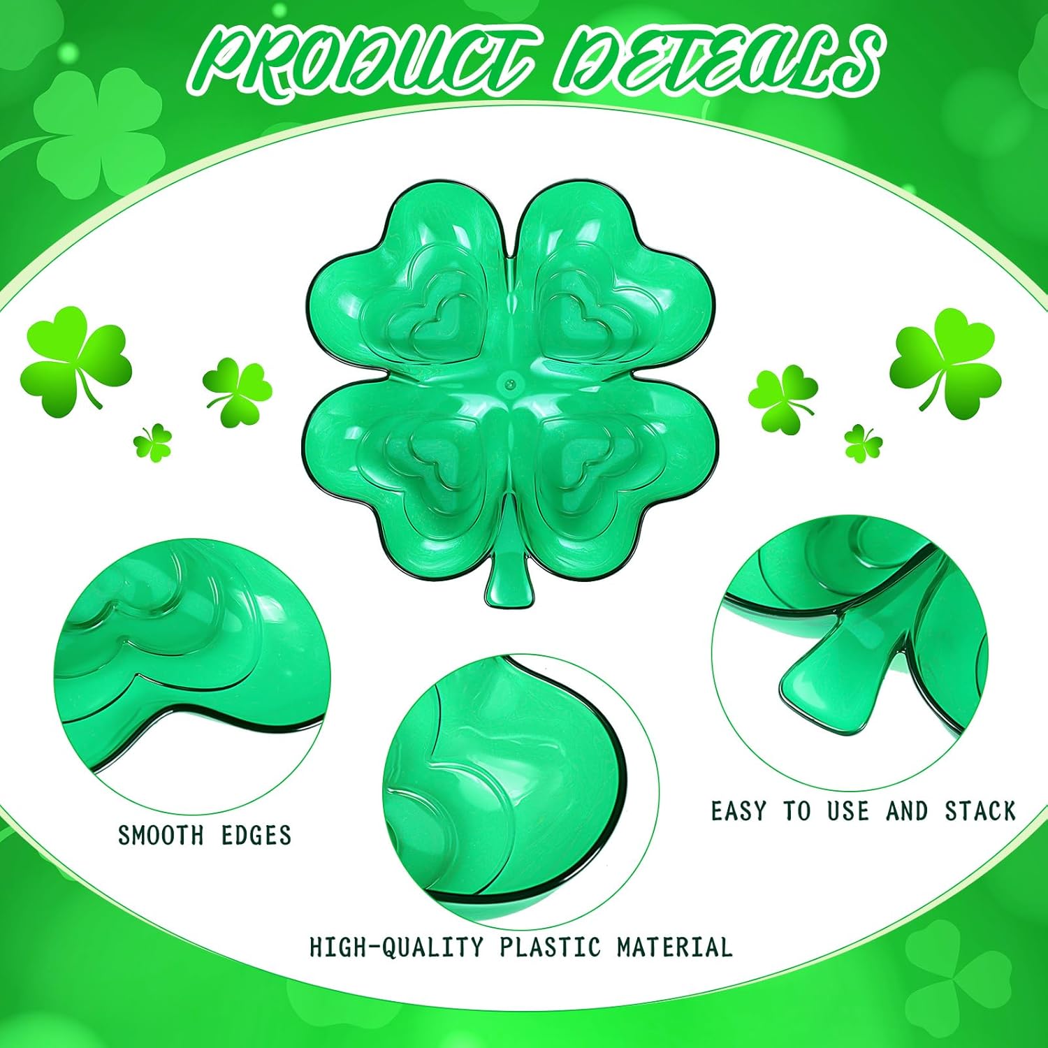 2 Pcs St. Patrick's Day Four Leaf Clover Shaped Plates Plastic St. Patricks Day Serving Tray Food Fruit Snack Storage Appetizer Platters for Irish Themed Party Supplies Home Decoration