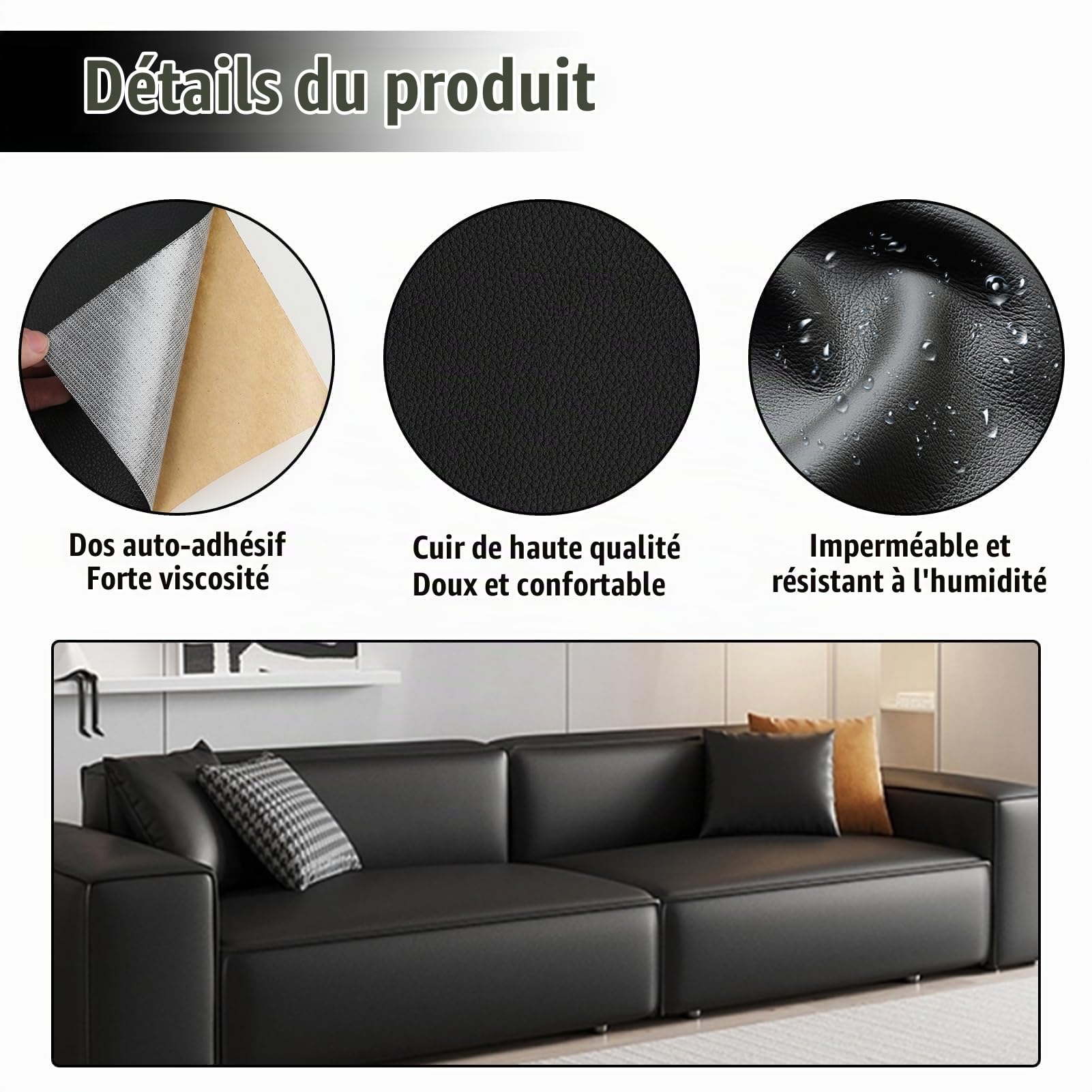 5 Pièces Patch Réparation Cuir 10 * 20 cm, Patch Réparation Autocollant Bande, Kit Reparation Cuir, Pour Canapés Sièges de Voiture Siège Vestes Bricolage Artisanat (Noir)