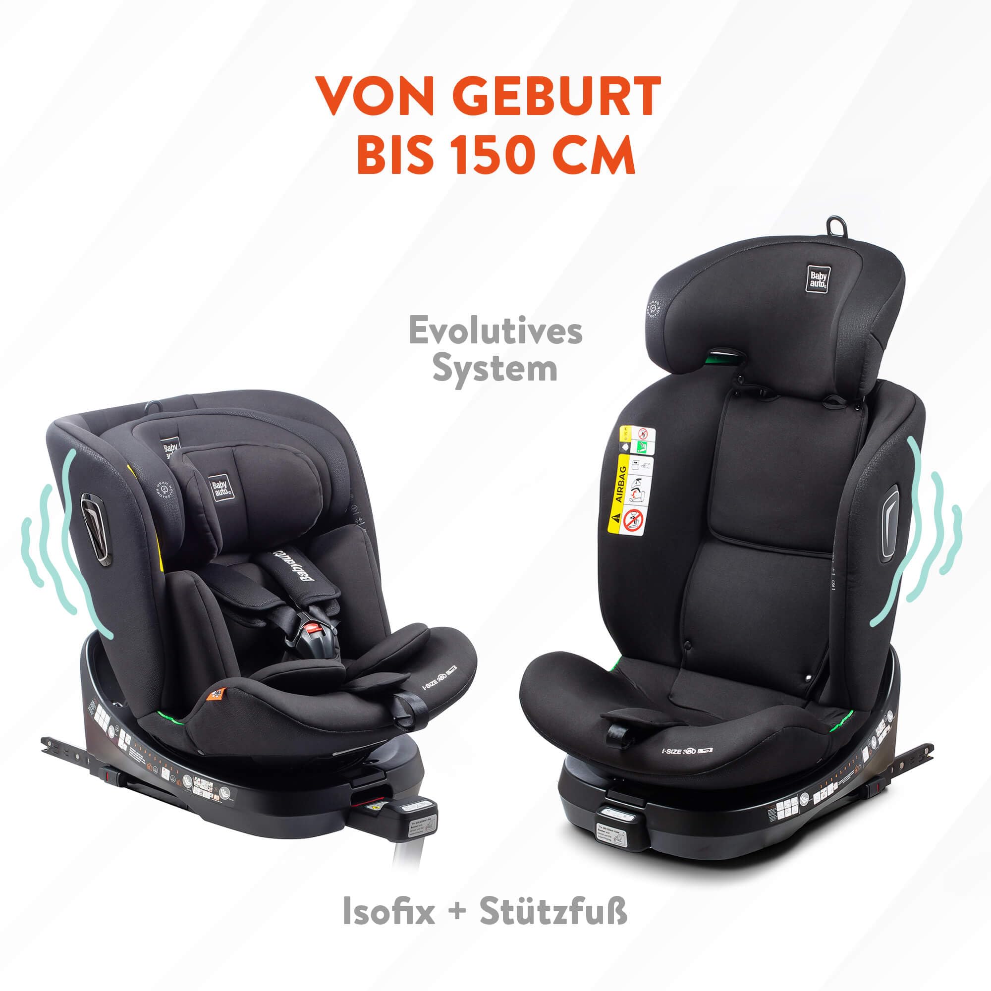 BABYAUTO - Aitana Baby Autositz 360° Drehbar ISOFIX mit Stützfuß - Kinder Autositz Gruppe 0+/1/2/3 (0-36 kg/0-12 Jahre) Autositz mit iSize - 5-Punkt-Sicherheitsgurt - Schwarz