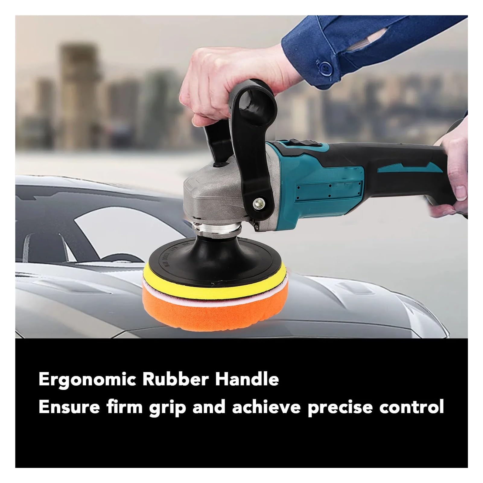 Lucidatrice a tampone Senza Fili, lucidatrice rotativa a 6 velocità, 2 batterie Ricaricabili, lucidatrice per la Cura dell'auto, per levigatura, lucidatura, ceratura di Auto e Barche