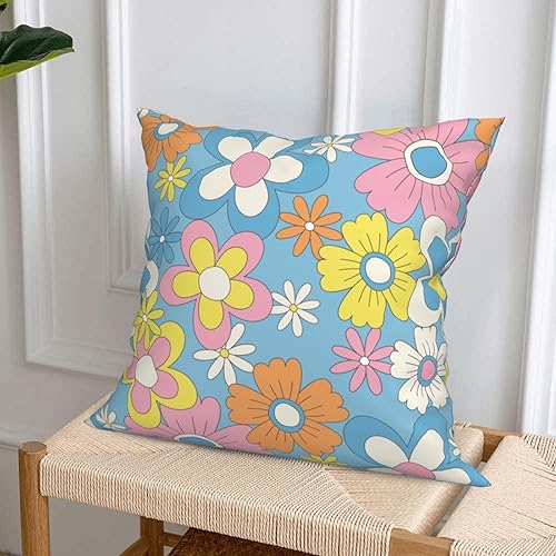 Miniatura 5 de Juego de 4 fundas de almohada florales estilo bohemio hippie de 18 x 18 pulgadas, juego de 4 fundas de cojín coloridas con margaritas bohemias para