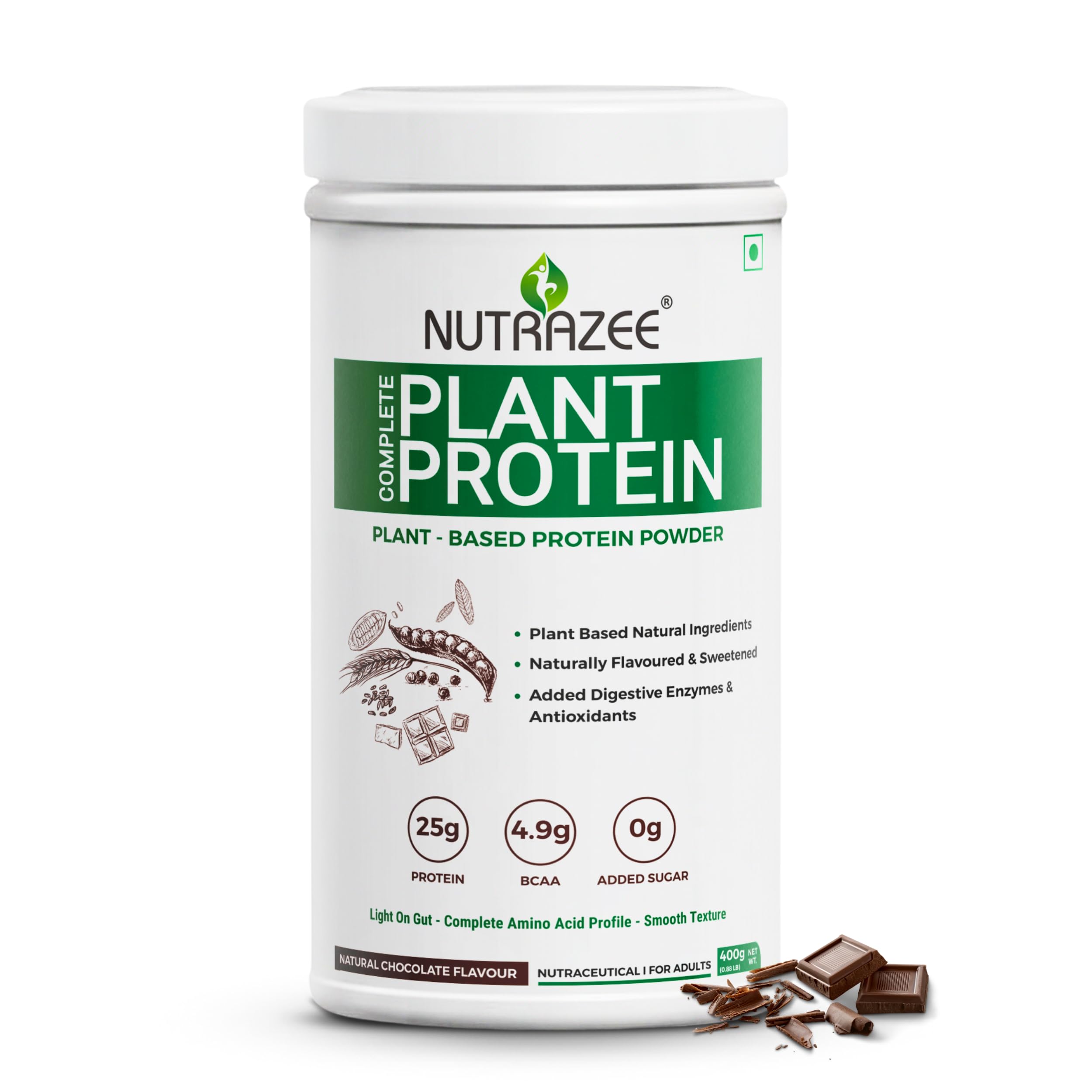 Nutrazee 100% Plant Protein Powder Vegan - For Men & Women, Natural Chocolate Flavour, Gluten & Lactose Free, Added Digestive Enzymes & Antioxidants (400 g, 11 Servings)-picture-15