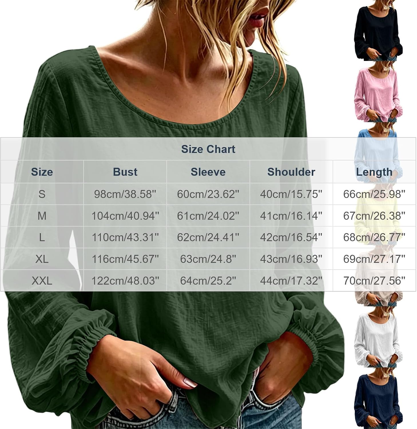 Womens Linen Top Casual Crew Neck Long Sleeve Gauze T Shirts Vintage Loose Fit Fashion Peasant Blouses