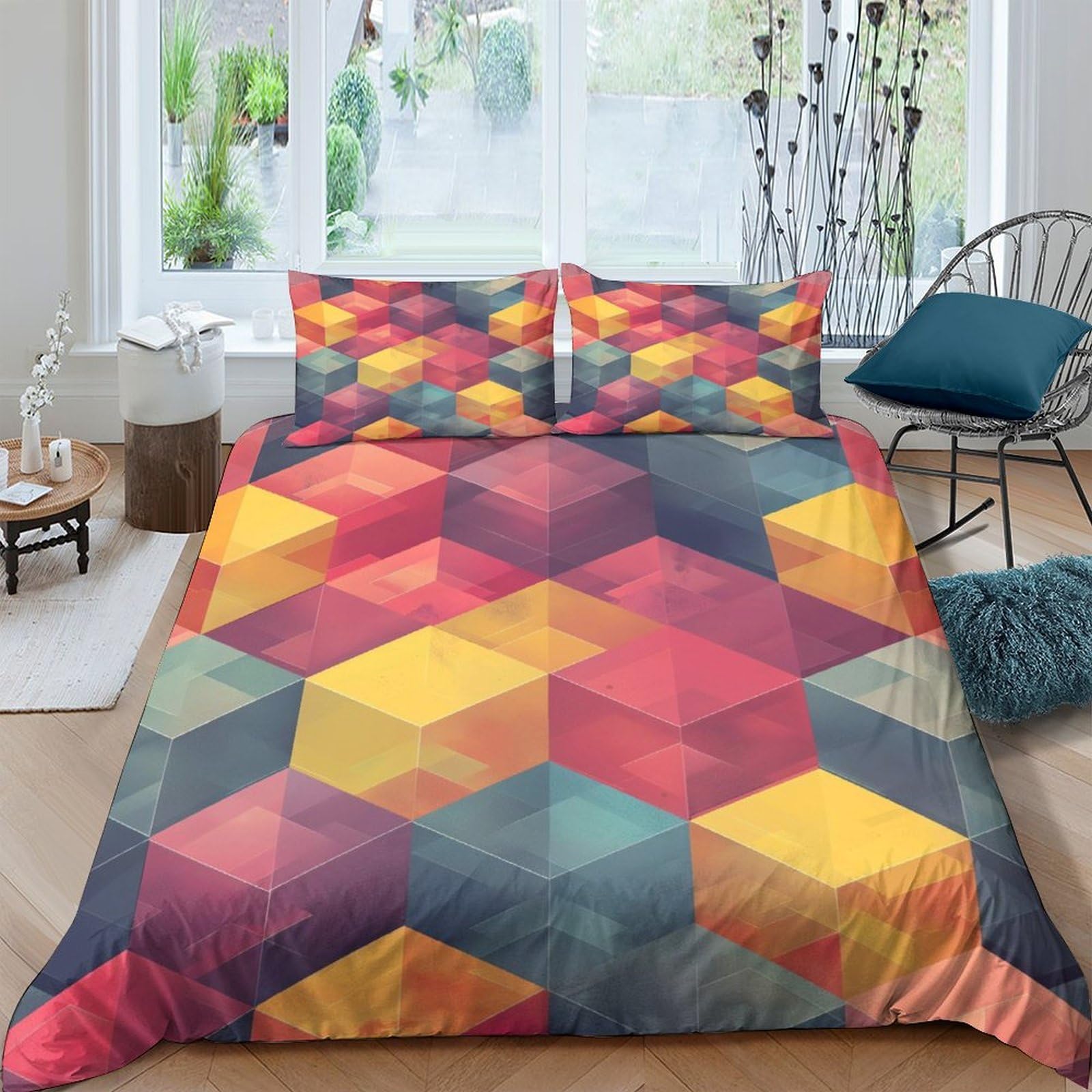 Ctjqhvkz Style-5 3D Printed Geometric Cube Fitted Sheet Microfiber Anti-Slip Bed Cover Bedroom Decor Machine Washable Dustproof Single（135X200cm）