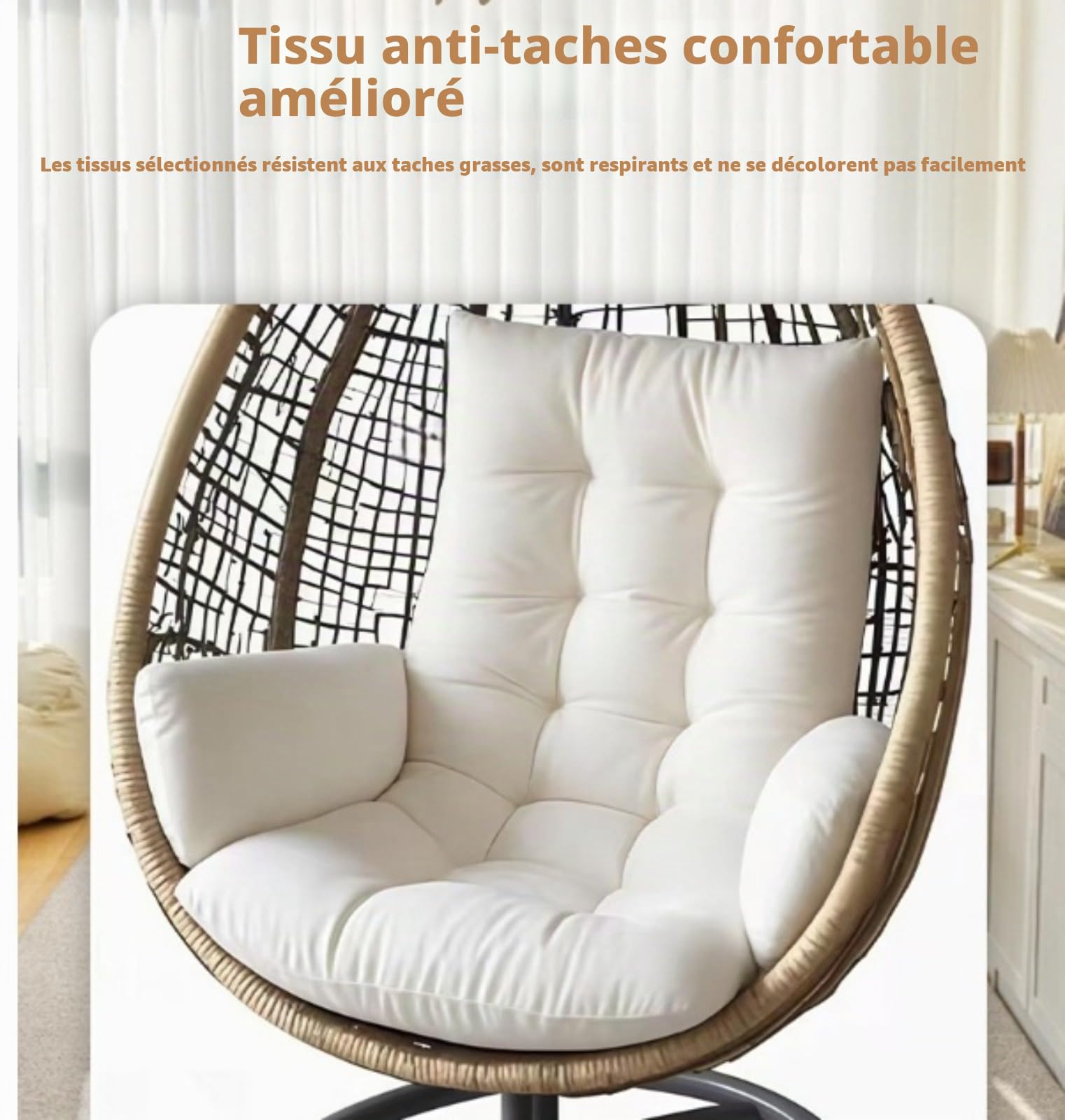 Coussin Fauteuil Suspendu, Coussin de Jardin, Coussin de Remplacement pour Chaise D'oeuf Suspendue Intérieur et Extérieur, Coussin Balancelle, pour Terrasse, Jardin