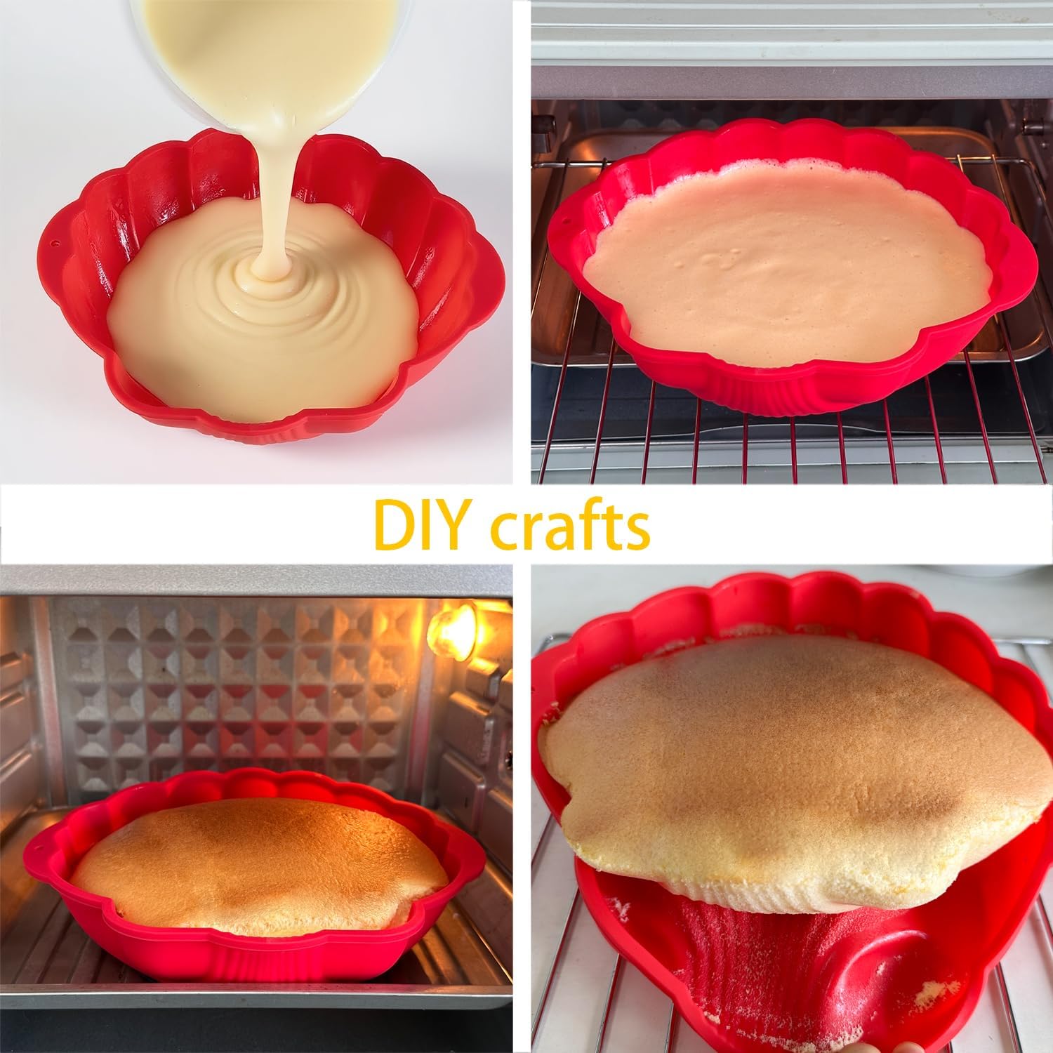 Silicone shell- Shaped Cake Pans 10 Inch Large shell Cake Pan Nonstick Silicone Molds for Baking Cake, Breads, Pies, Tarts, Jello (2 packs, Red)