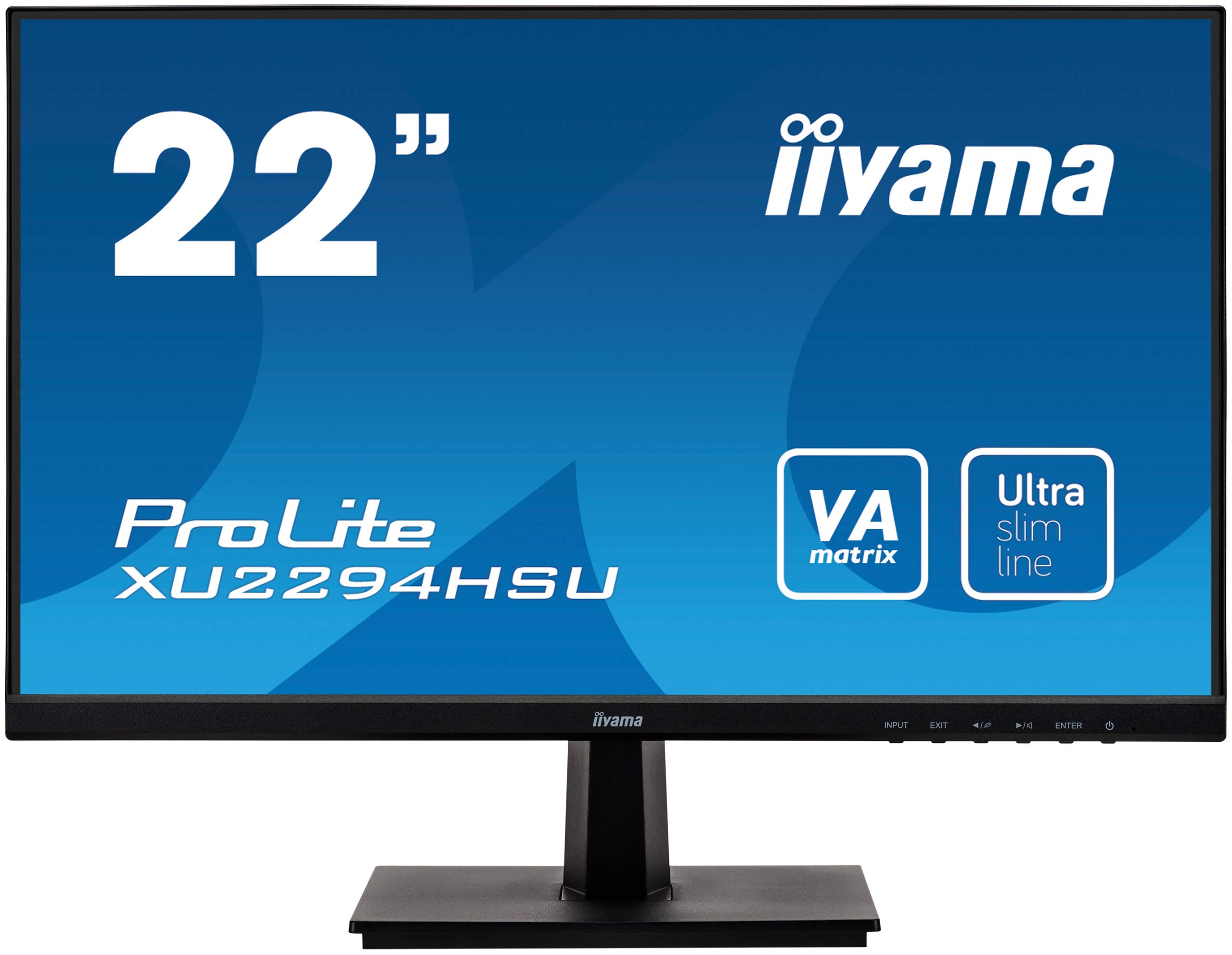 iiyamaXU2294HSU-B1 21.5" VA LCD with Slim Bezel, 4ms, Full HD 1920x1080, 250 cd/m² Brightness, 1x HDMI,1 x DisplayPort, 1 x VGA, USB Hub, 2 x 1W Speakers, Black