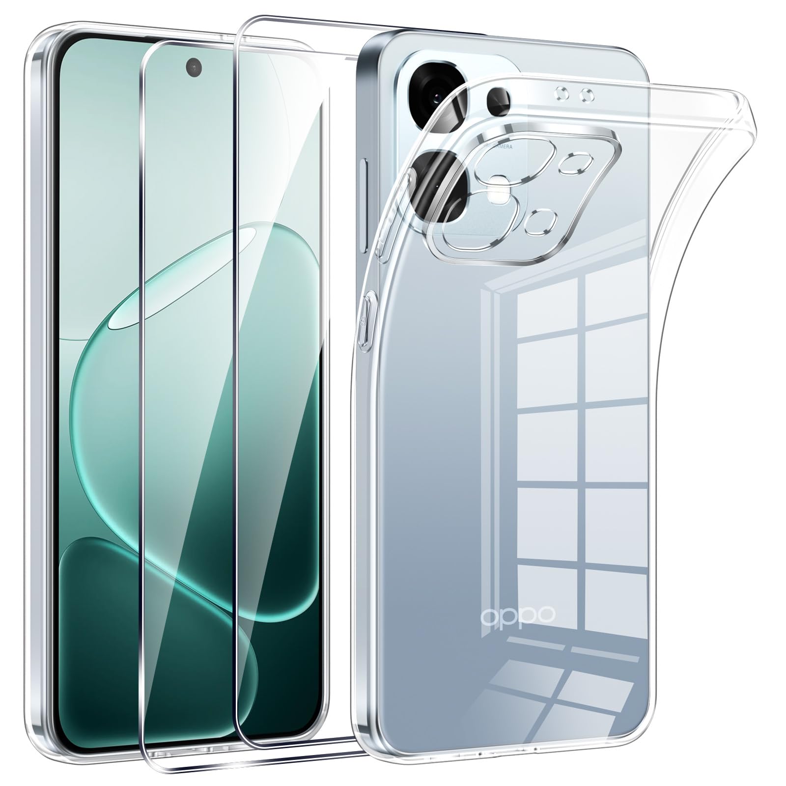 Phoona Cover per Oppo A6 Pro 5G/4G Custodia con 2 Pezzi Pellicola Vetro Temperato,Ultra Sottile Trasparente Silicone Protettiva Case per Oppo A6 Pro Sottile Morbida Antiurto Cover