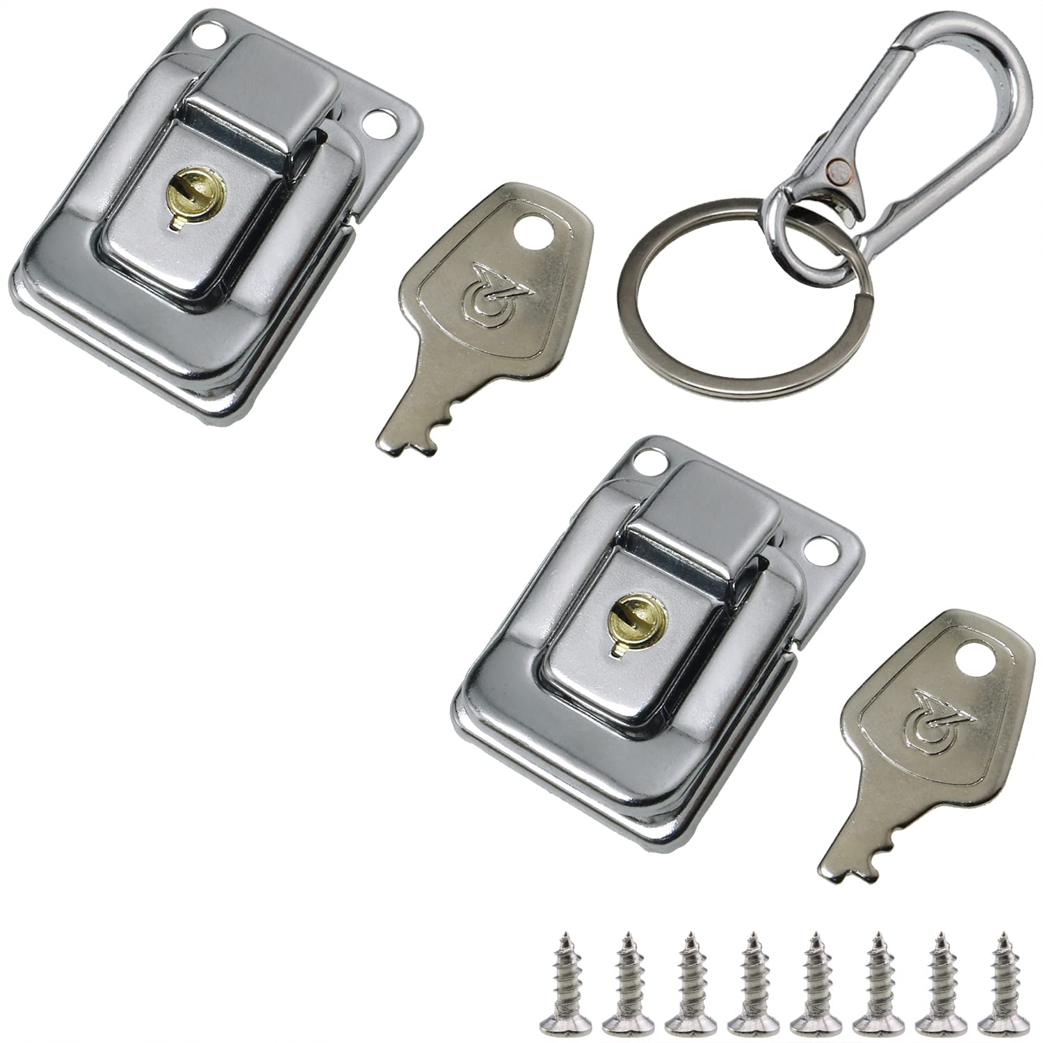 2pcs Toggle Catch Lock (40mm x 28mm) Cabinet Box Square Lock with Key Spring Latch Catch Toggle Locks (Lock with Key x 2 + Screws x 8 + Keychain x 1)