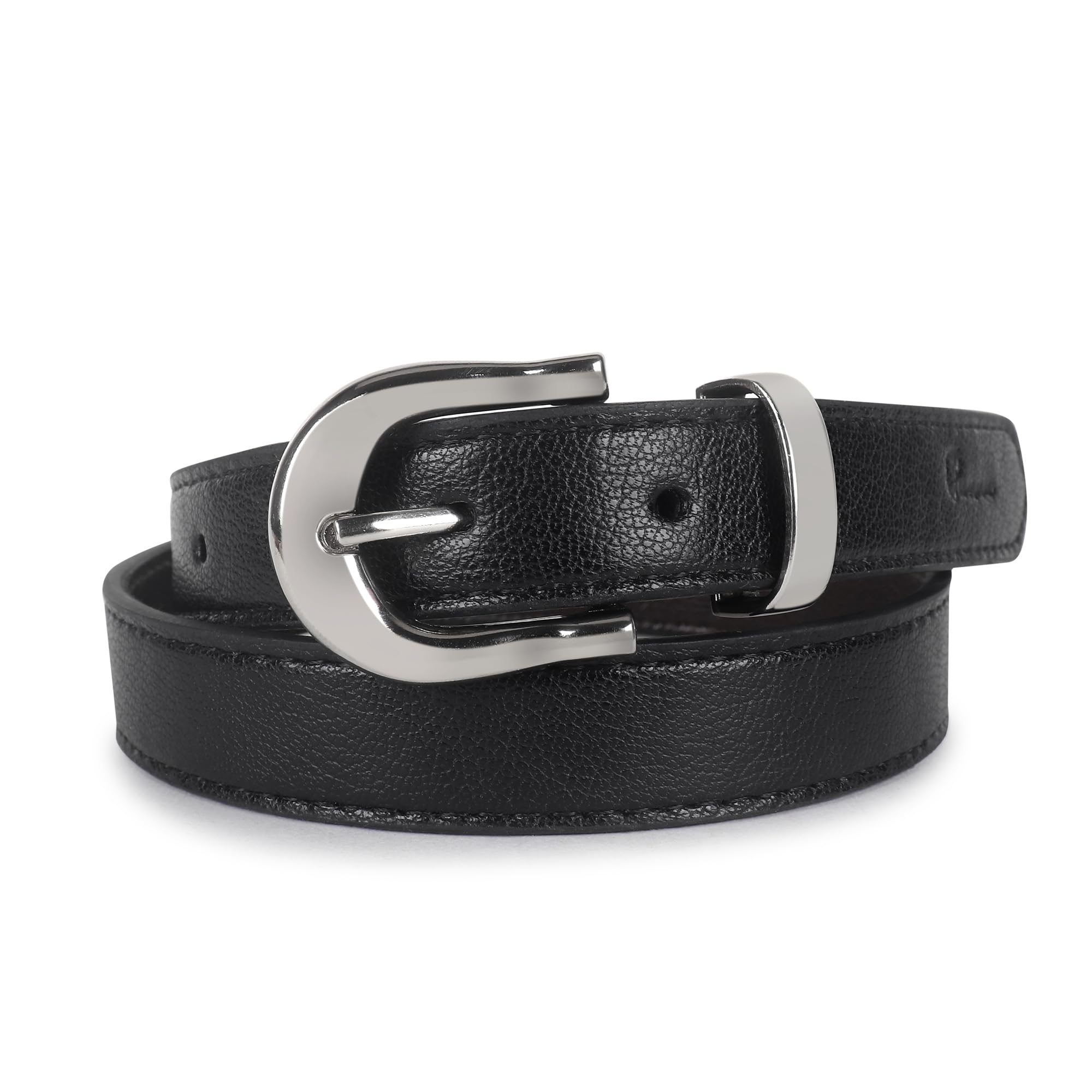Black Vegan Leather Women's Belt With Statement Buckle-image-46
