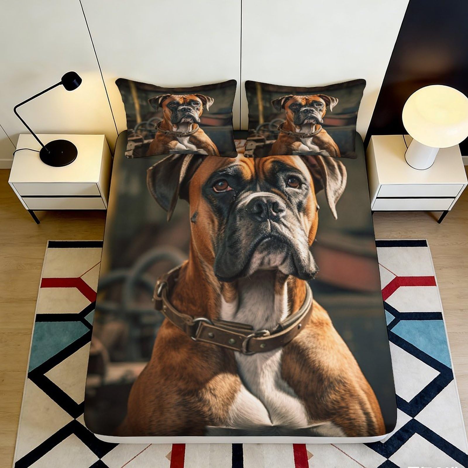 Jqzkxnhpbr Style-10 3D Printed Boxer Dog Fitted Sheet Microfiber Soft Breathable Pet Portrait Bed Cover For Bedroom Dorm Decor 90X200x25cm