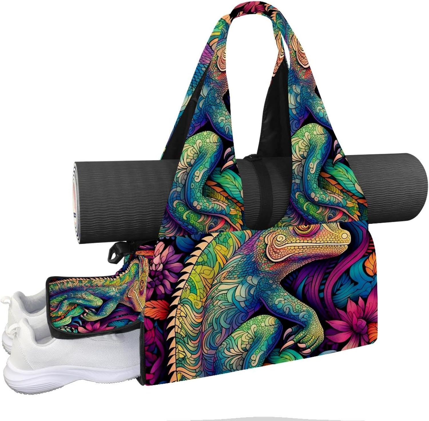 Gym Bag for Women, Splash Skull Yoga Mat Bag with Shoe Compartment, Sport Yoga Gym Bag with Yoga Strap, Carryall Yoga Tote Bag