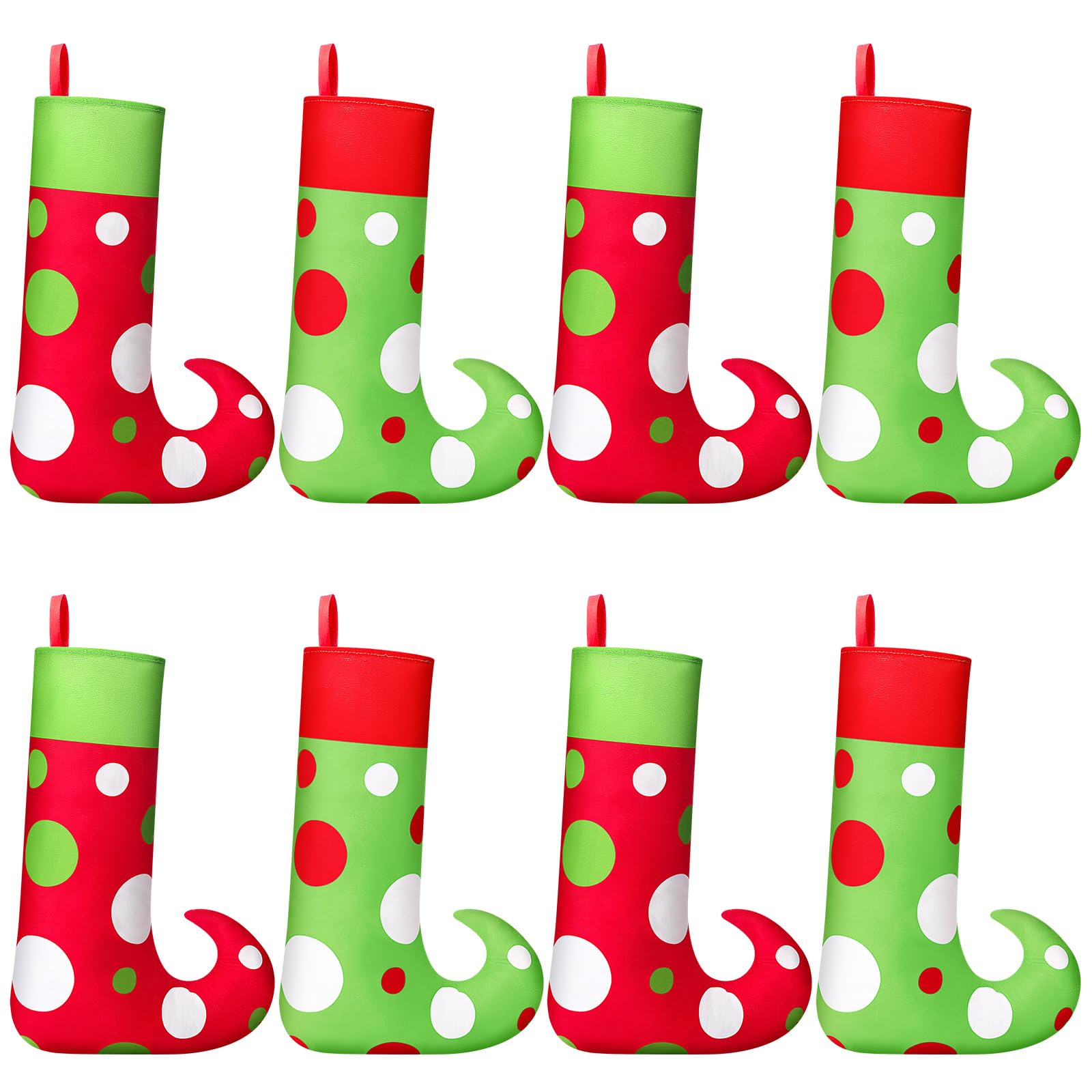 Shappy 8 Pcs 18 Inches Large Elf Christmas Stocking Red and Green Christmas Stocking Decorations Lime Green Christmas Stockings for Tree Fireplace Holiday Xmas Gift Family Party Decorations, 2 Styles