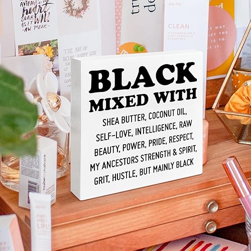 Miniatura 4 de Decoración de caja de madera negra para mujer y niña, negro mezclado con poder, inspirador afroamericano para mujeres, decoración motivacional para