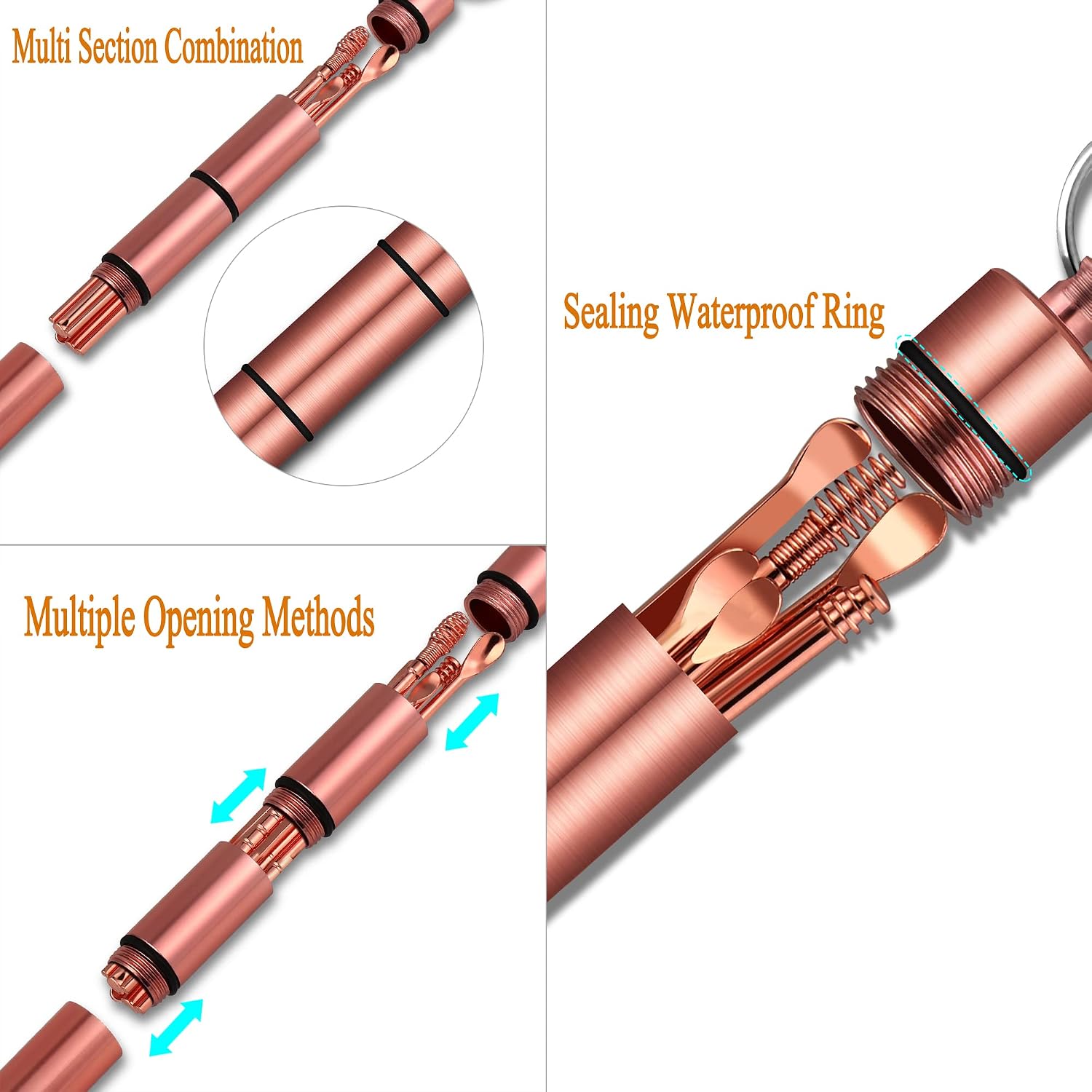 Ear Wax Removal Kit, Ear Pick Tools Earwax Removal 6-in-1 Ear Cleansing Tool Set Stainless Steel Ear Curette Ear Wax Remover Tool with Keychain Box(Rose Gold)