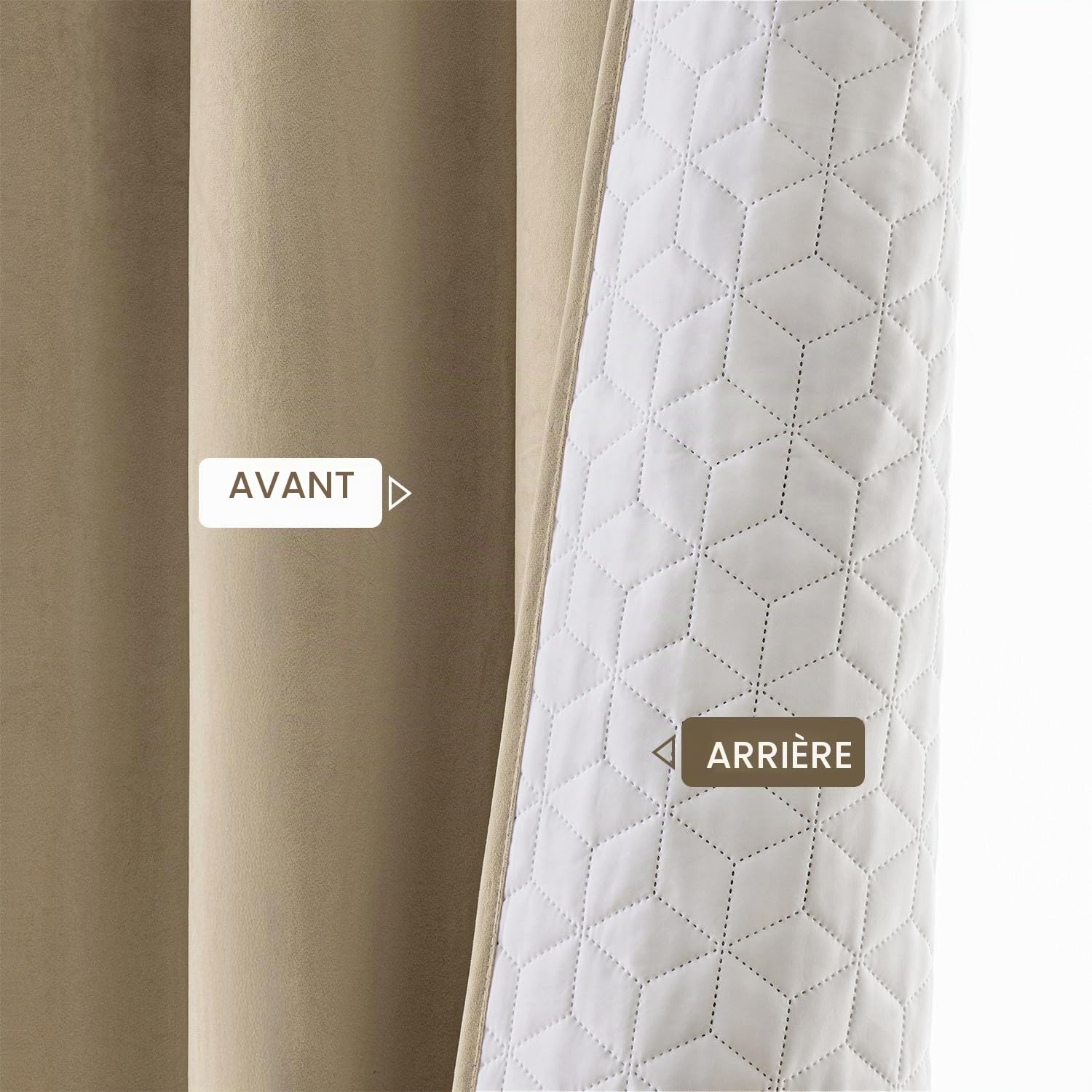 EMEMA Rideau Velours Beige Occultant Thermique à Oeillets 1x132x260cm | Double Couche Isolation Anti Froid Intimité Phonique Salon Chambre Cuisine Perforé Tissu Hivernal Épais Doux