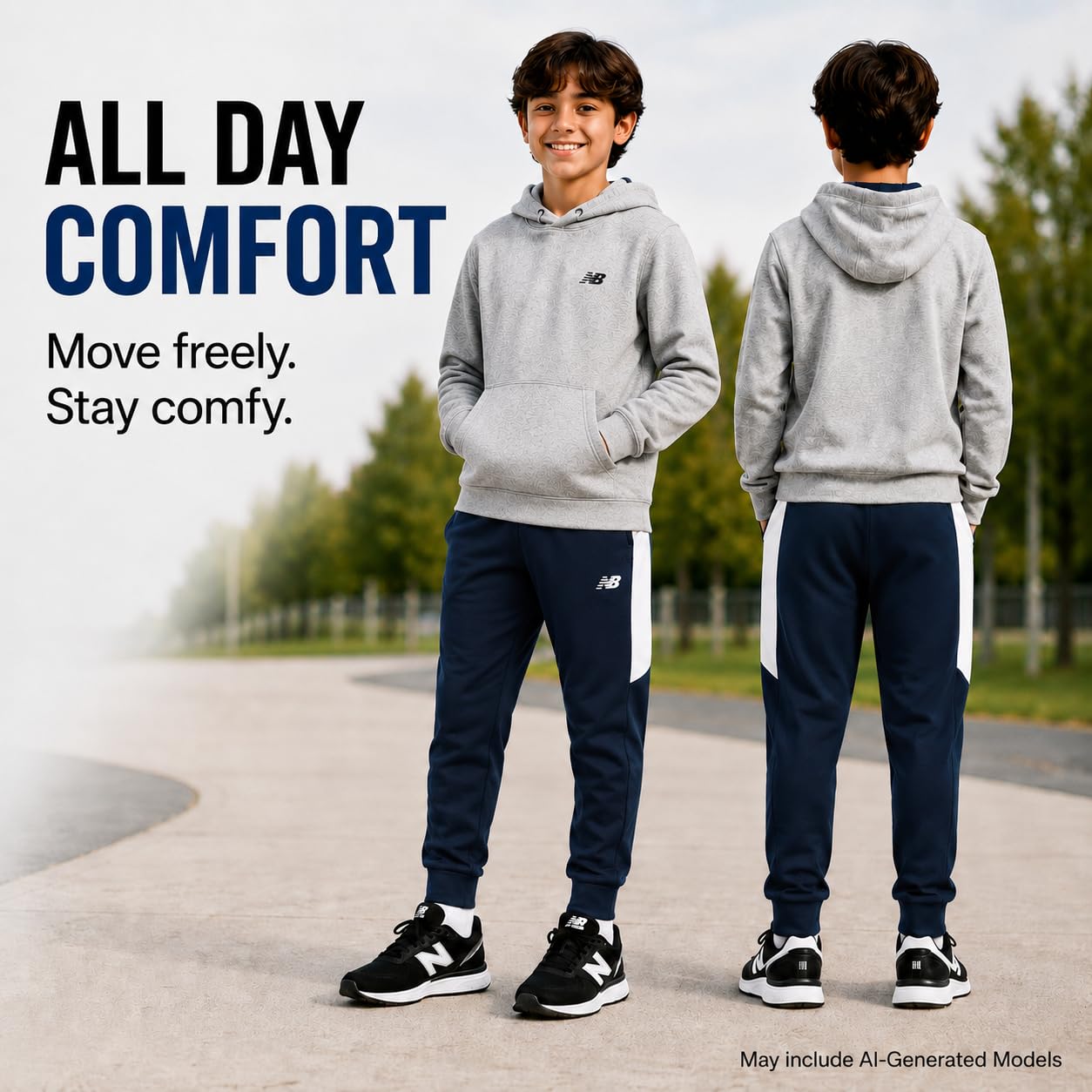 New Balance Pantaloni sportivi per ragazzi, confezione da 2 pezzi, in tricot con elastico in vita, pantaloni sportivi per bambini