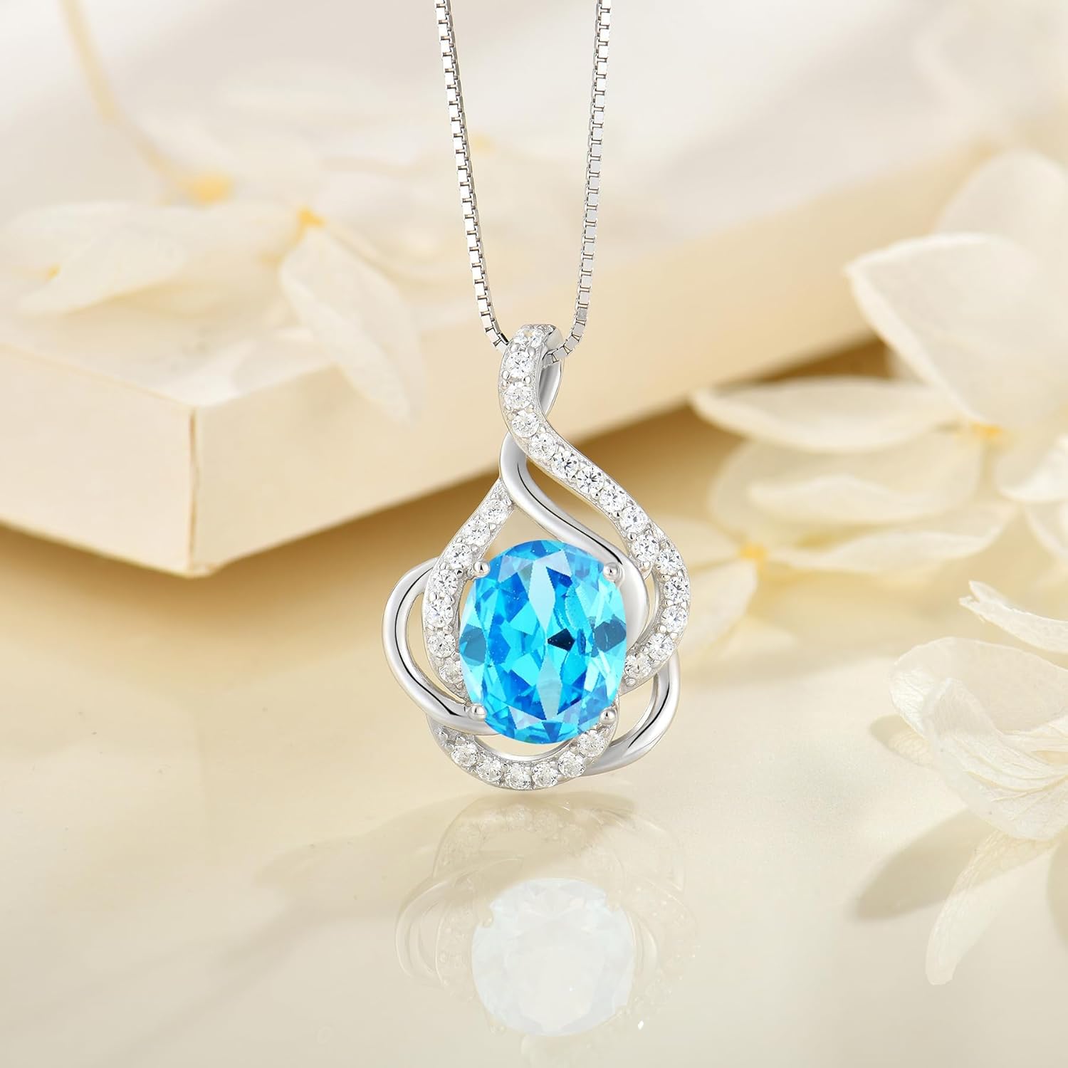 Birthstone Necklace for Women 925 Sterling Silver Pendant Necklaces Oval Cut Cubic Zirconia Necklace Jewelry - Image 3