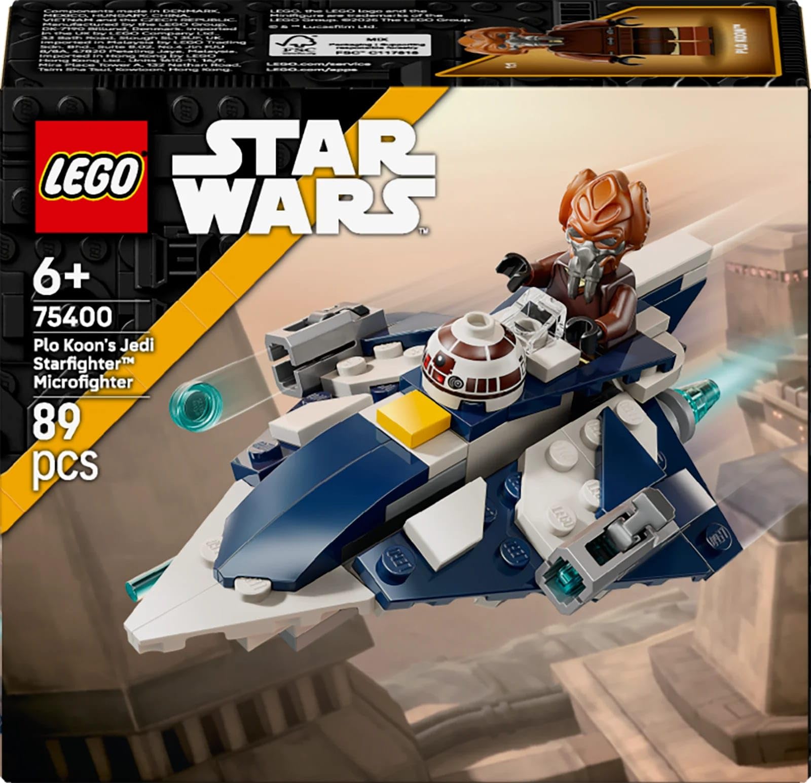 LEGO Star Wars Mikromyśliwiec Jedi Plo Koona z serialu Gwiezdne Wojny: Wojny klonów, zabawka dla dziecka do zbudowania z niebieskim mieczem świetlnym, prezent dla 6-latka, chłopca i dziewczynki 75400