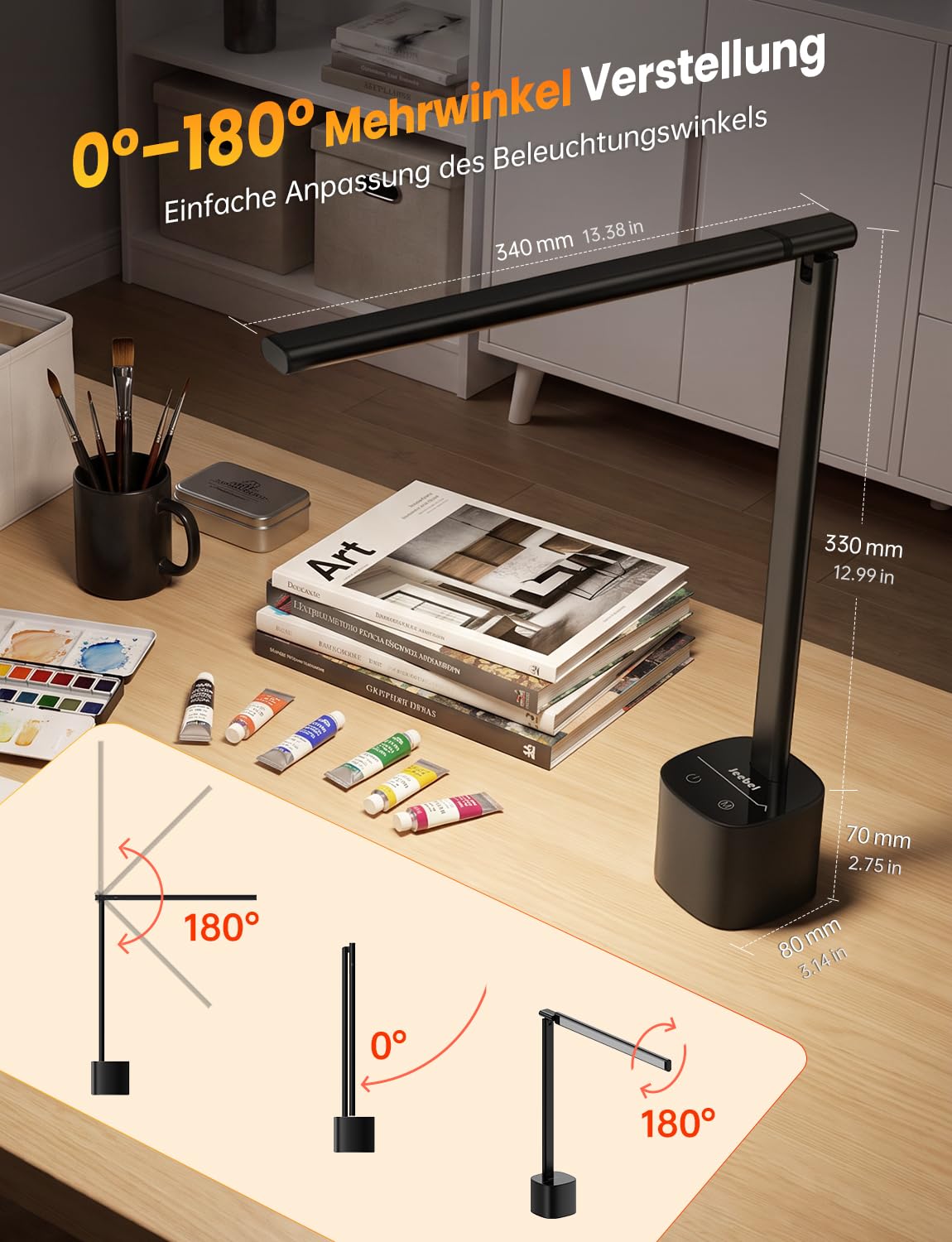 LED Schreibtischlampe Kabellos, 5000mAh Akku, Stufenlos Dimmbar