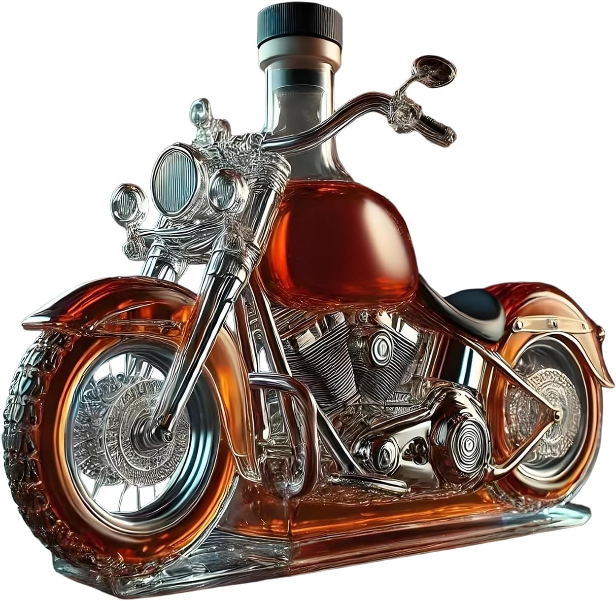 Whiskey Bottle Motorcycle Shaped, Novelty Glass Decanter 3D Sculpted Creative Empty Wine Bottles, For Men Dad Boyfriend Motorcycle Lovers