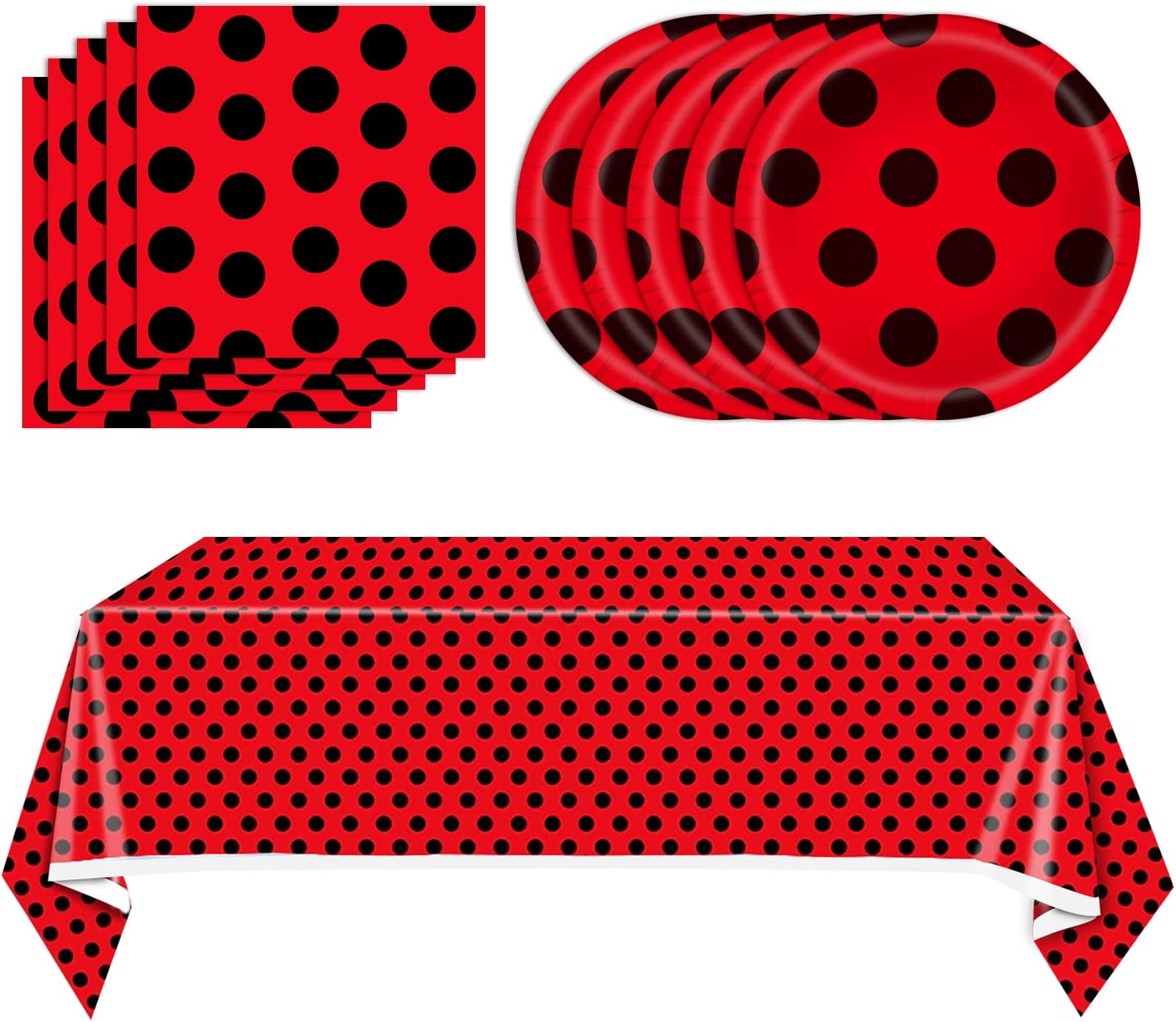 41PCS Ladybug Birthday Party Decorations Bug Party Decorations Red and Black Birthday Party Tableware Set Red Black Party Paper Plates Napkins Tablecloth For Boys Girls Baby Shower Party Supplies