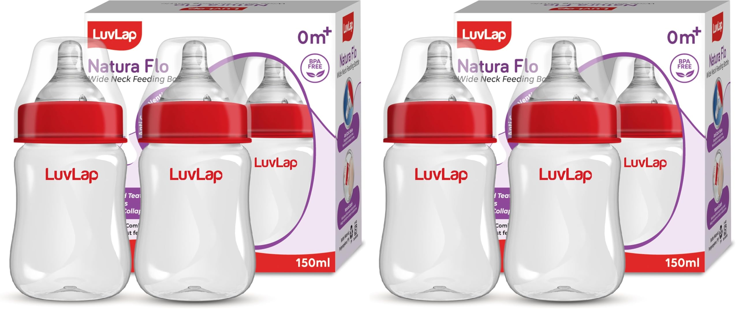 LuvLap Anti-Colic Wide Neck Natura Flo Baby Plastic Feeding Bottle, 150Ml (Pack of 4), New Born/Infants/Toddler Upto 3 Years, BPA Free-picture-37