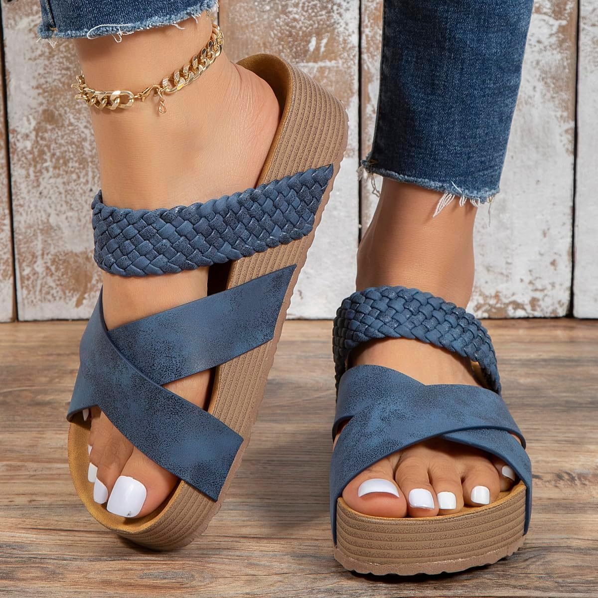 Women's Platform Slide Sandals Flat Open Toe Slippers Casual Slip on Hollow Out Comfortable Arch Support Lightweight Sandals for Beach Outdoor Walking - Image 3