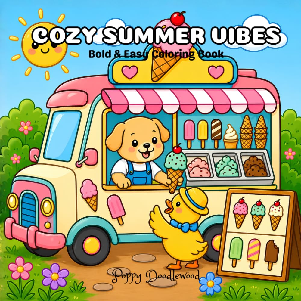 Cozy Summer Vibes: 30 Bold & Easy Kawaii Summer Scenes for Relaxation and Creative Fun